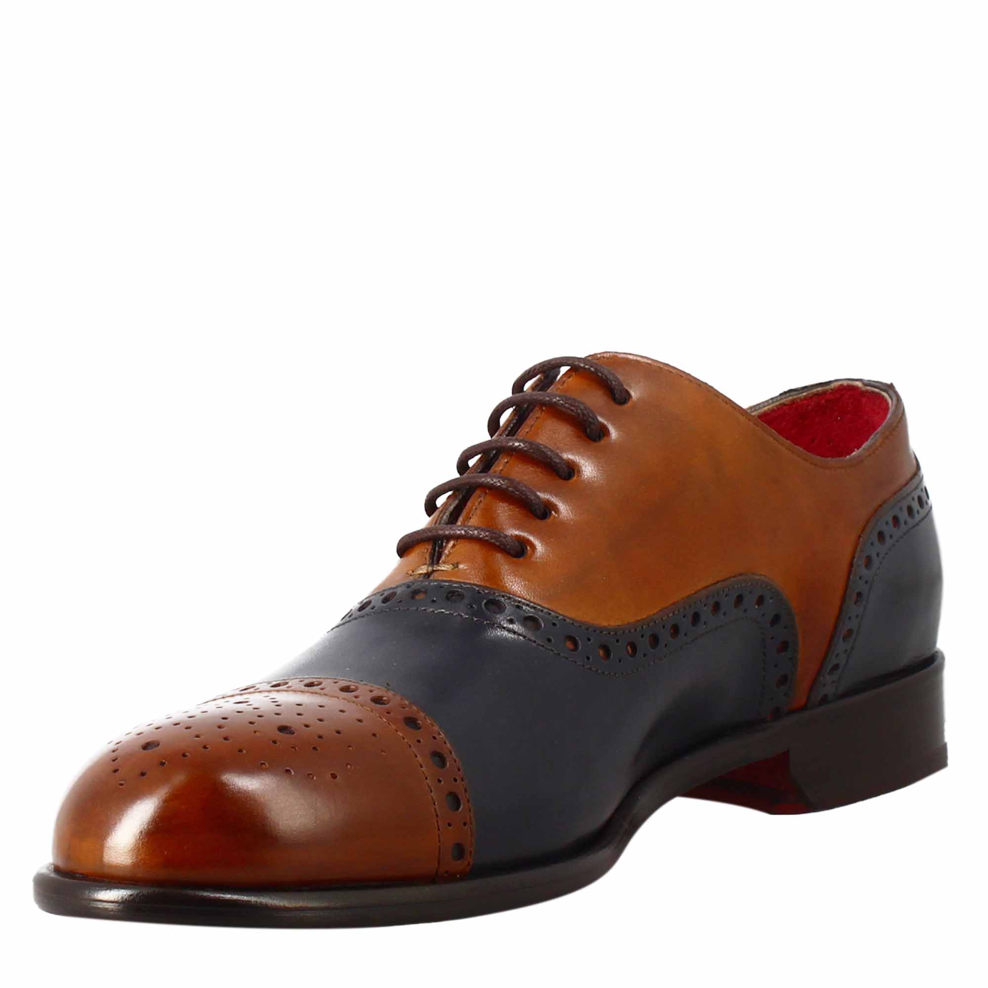Oxford semi brogue marrone e blu elegante da uomo in pelle - LeonardoShoes