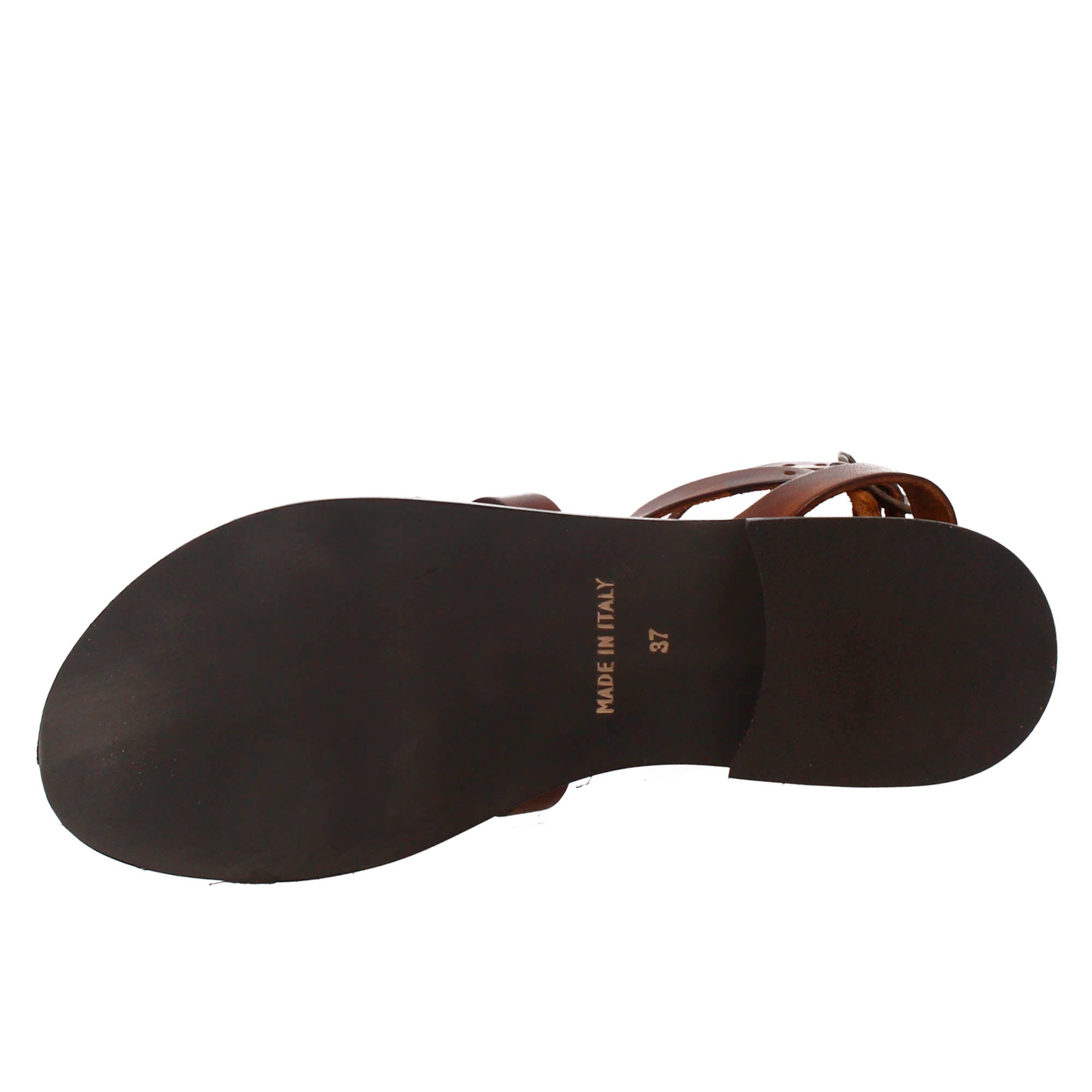 Sandali alla caviglia da donna stile romano in pelle marrone - LeonardoShoes