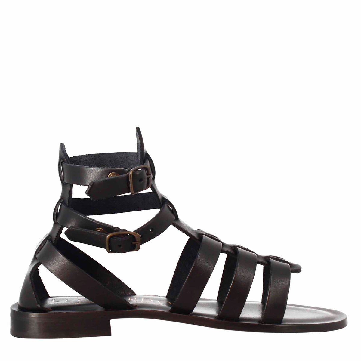 Women's Roman style ankle sandals in black leather