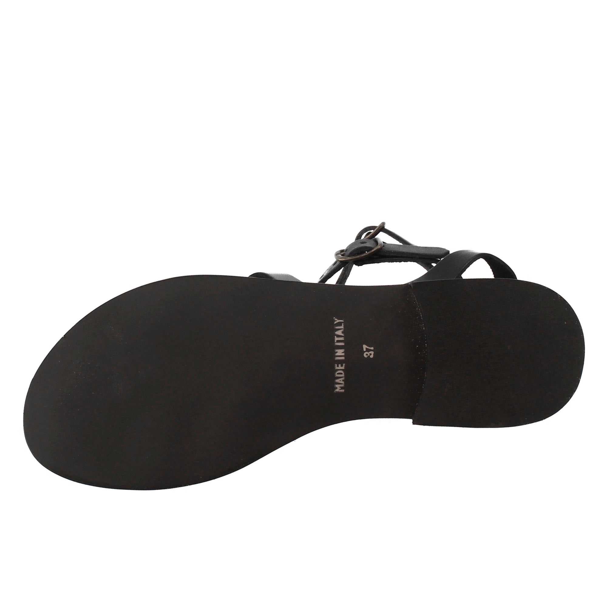 Sandali alla caviglia da donna stile romano in pelle colore nero - LeonardoShoes