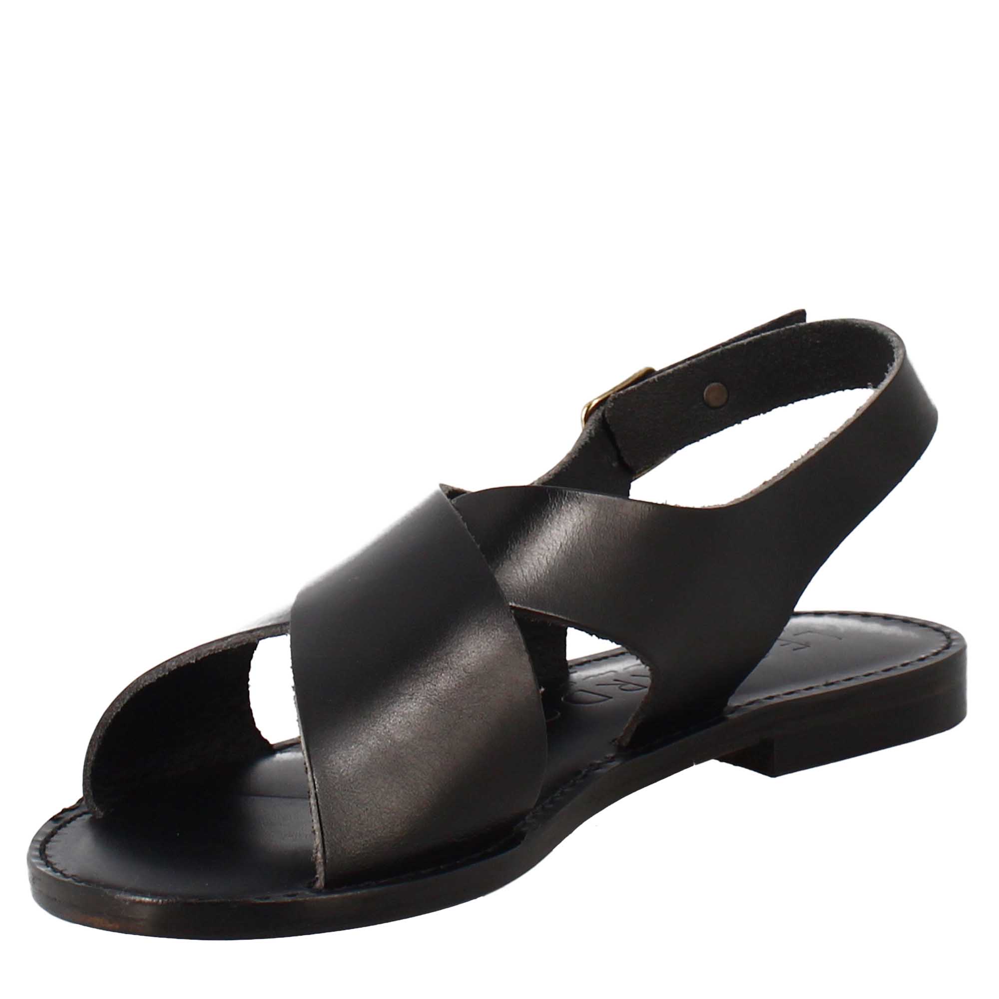 Sandali Arcadia da donna stile romano antico in pelle colore nero - LeonardoShoes