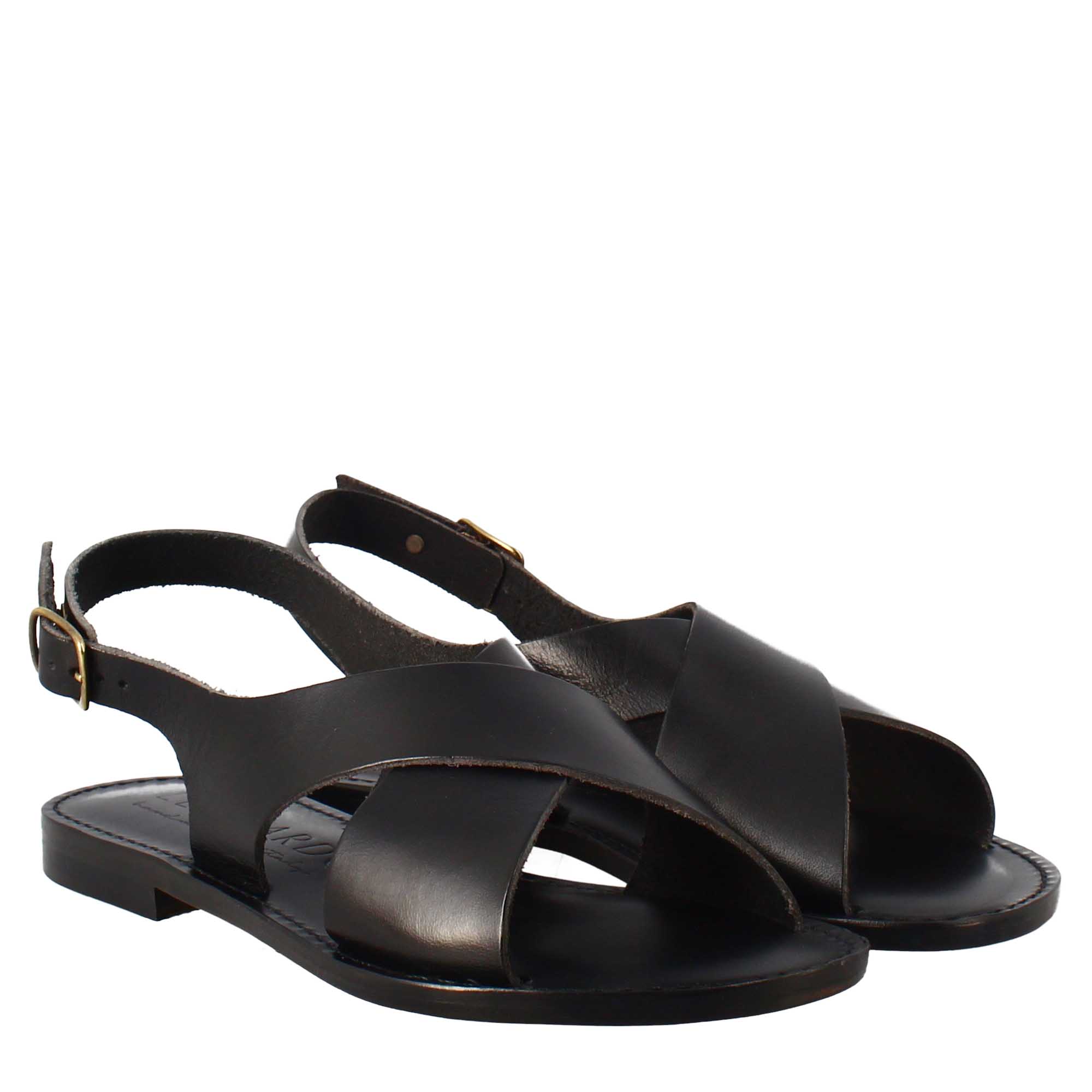 Sandali Arcadia da donna stile romano antico in pelle colore nero - LeonardoShoes
