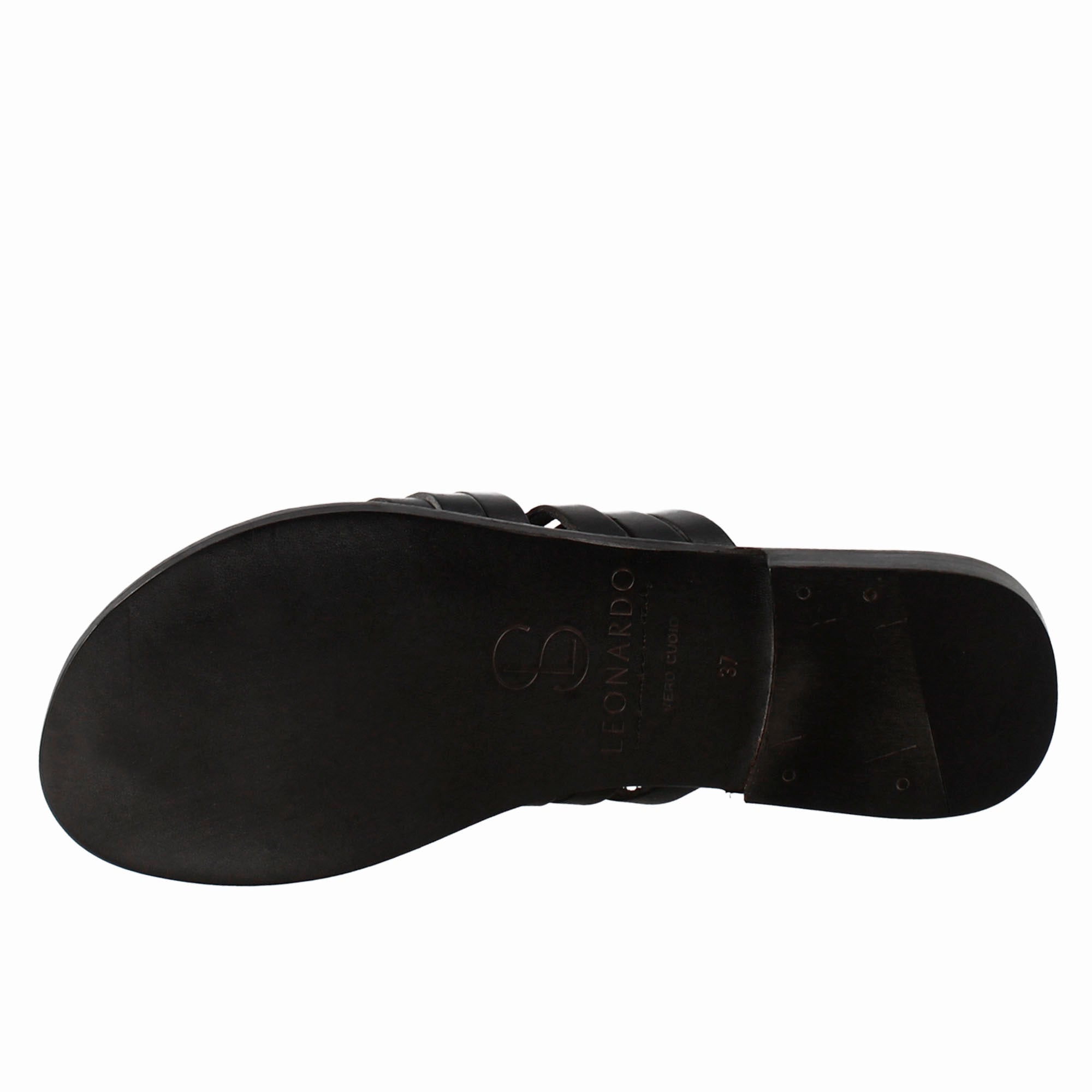 Sandali Celestia da donna stile romano antico in pelle colore nero - LeonardoShoes