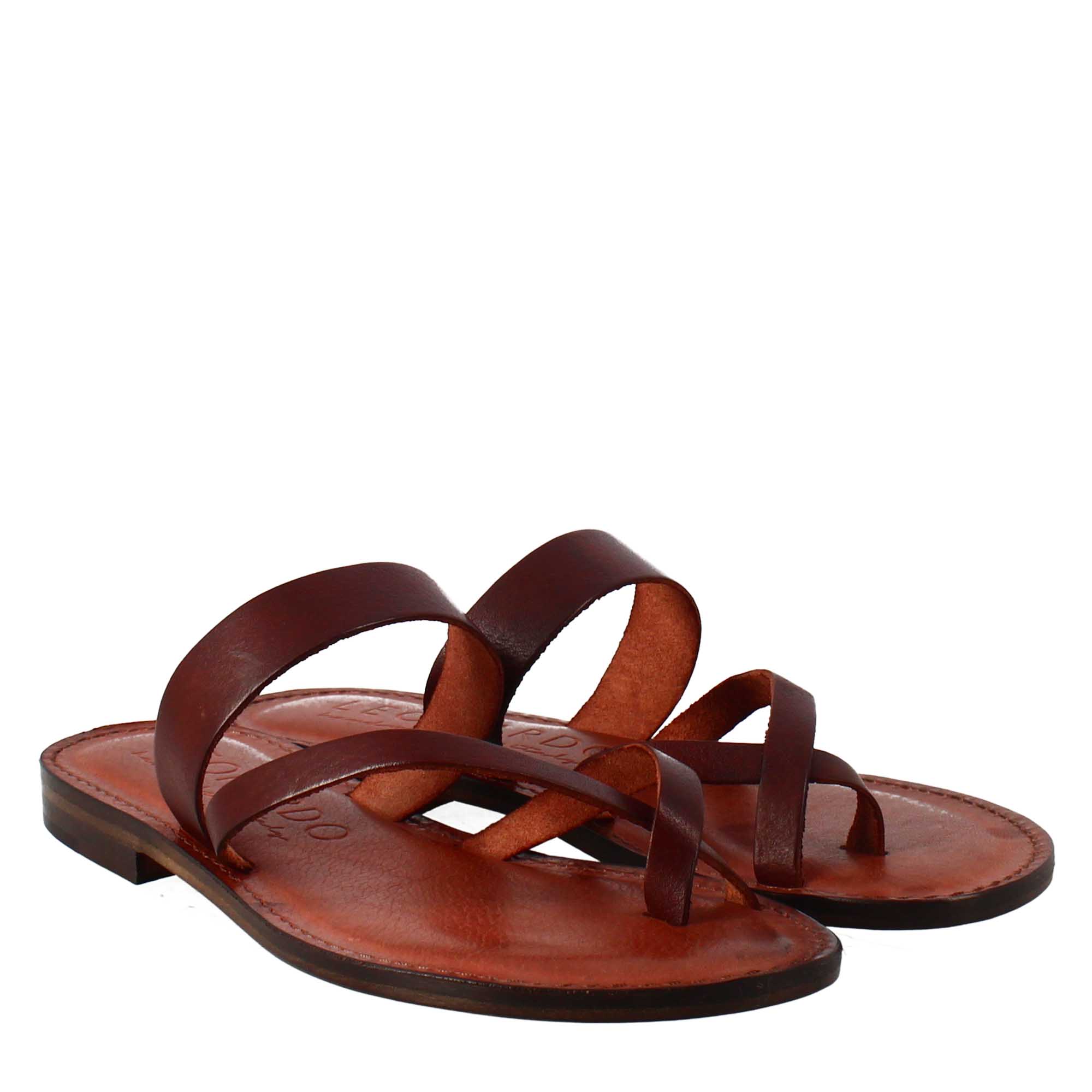 Sandali Nebula da donna stile romano antico in pelle marrone - LeonardoShoes