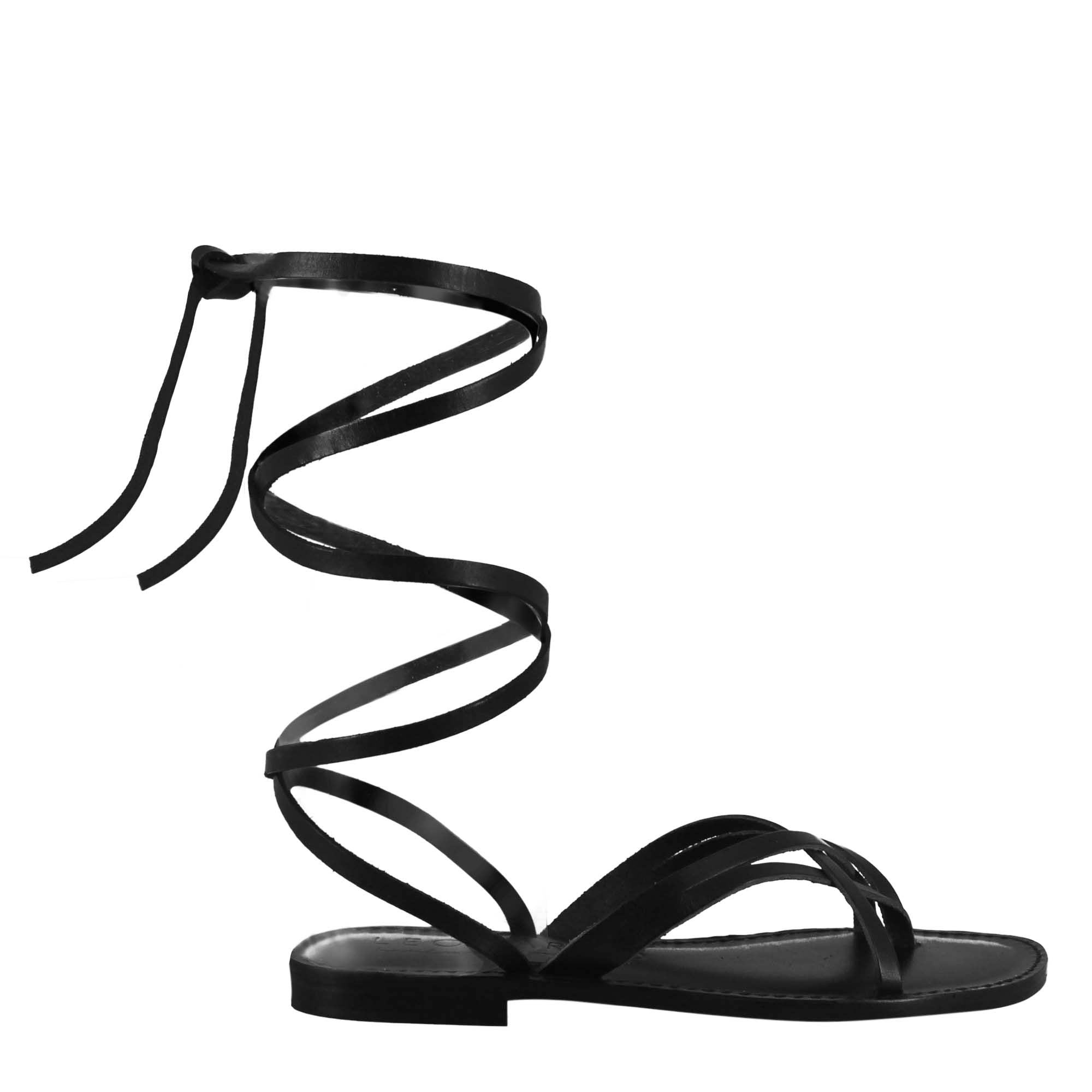 Sandali Eclipse da donna stile romano antico in pelle colore nero - LeonardoShoes