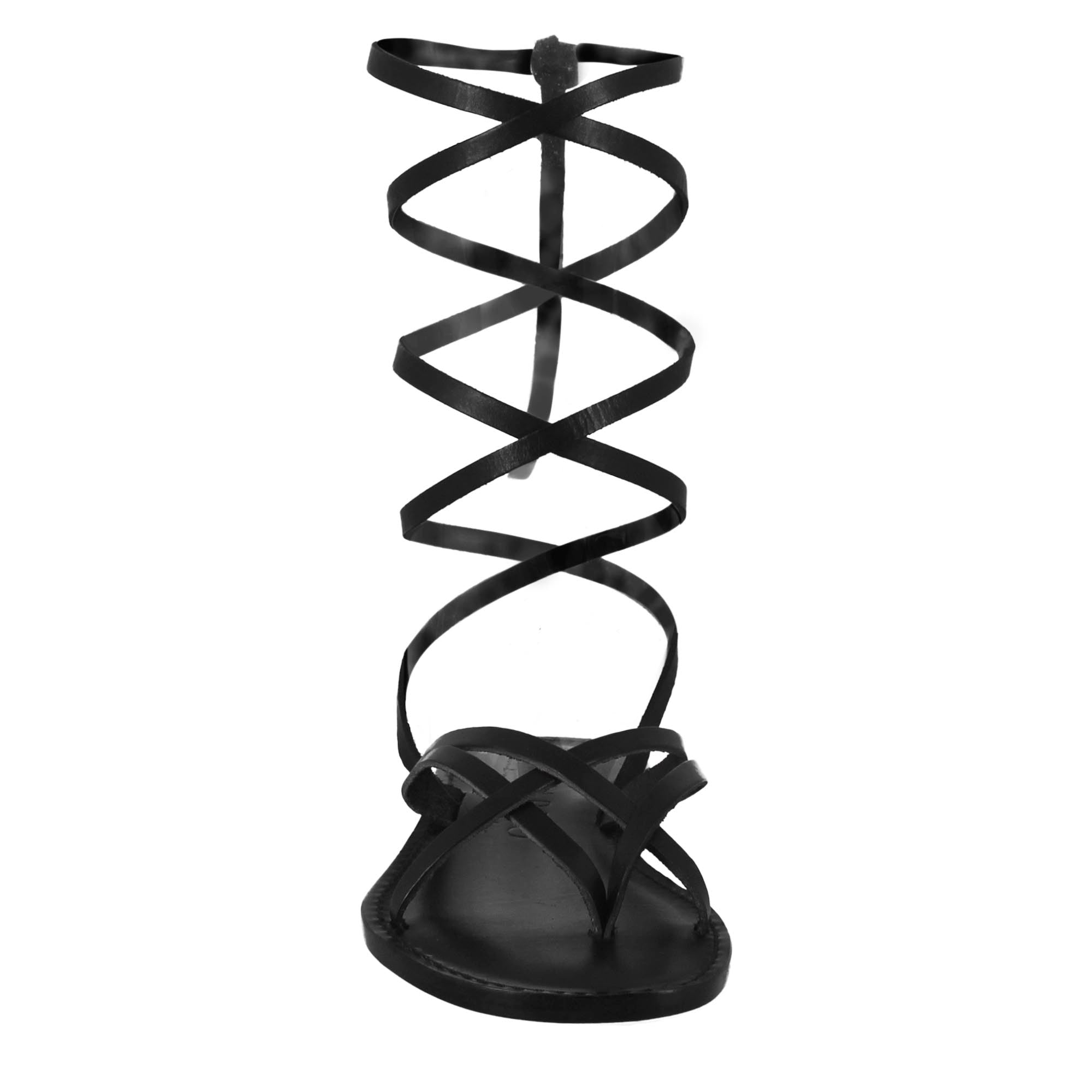 Sandali Eclipse da donna stile romano antico in pelle colore nero - LeonardoShoes