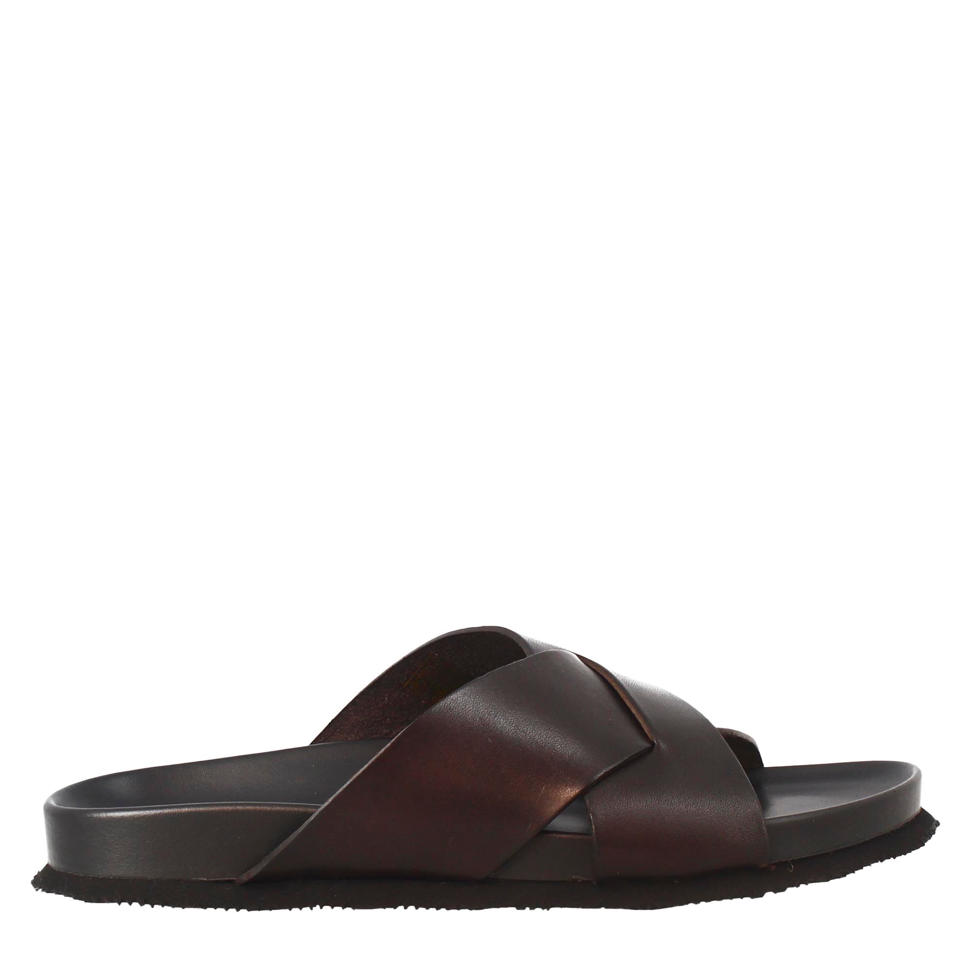 Sandales marron foncé pour hommes en cuir avec dos ouvert