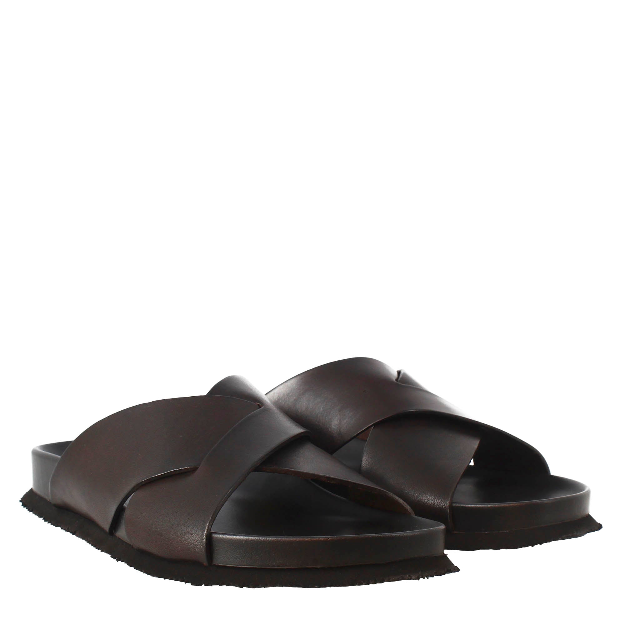 Sandales marron foncé pour hommes en cuir avec dos ouvert