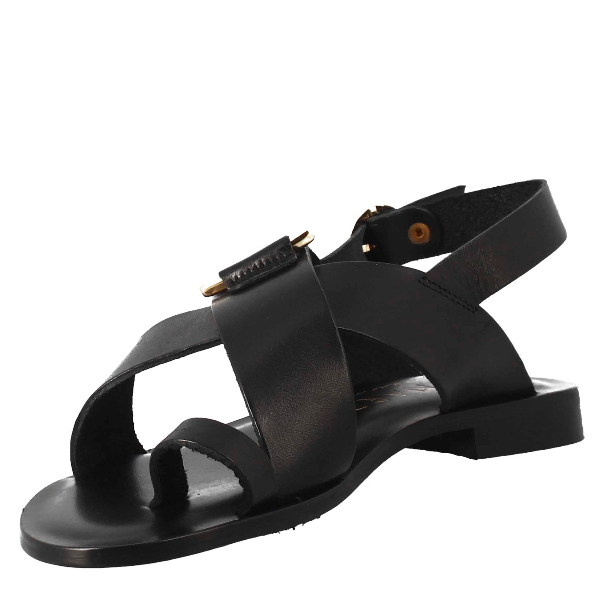 Sandali donna infradito in pelle color nero - LeonardoShoes