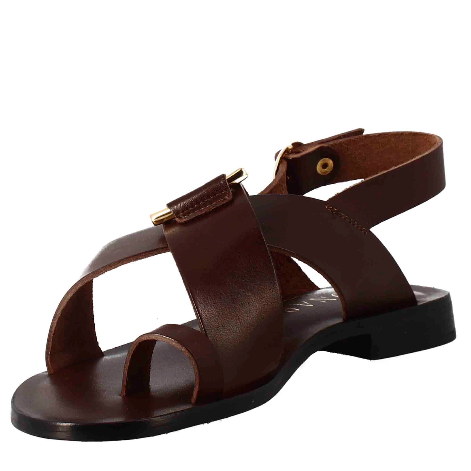 Sandali donna infradito in pelle marrone. - LeonardoShoes