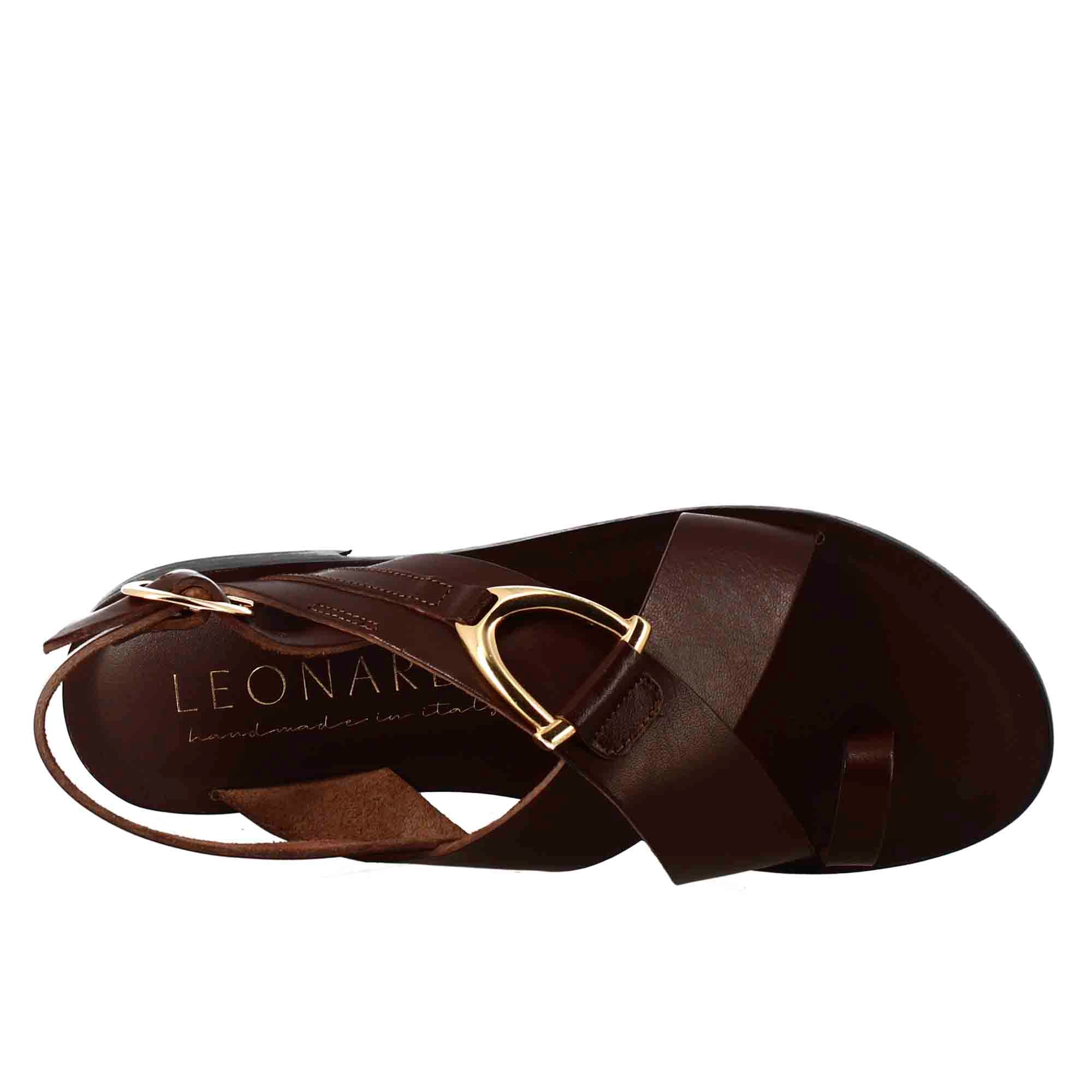 Sandali donna infradito in pelle marrone. - LeonardoShoes