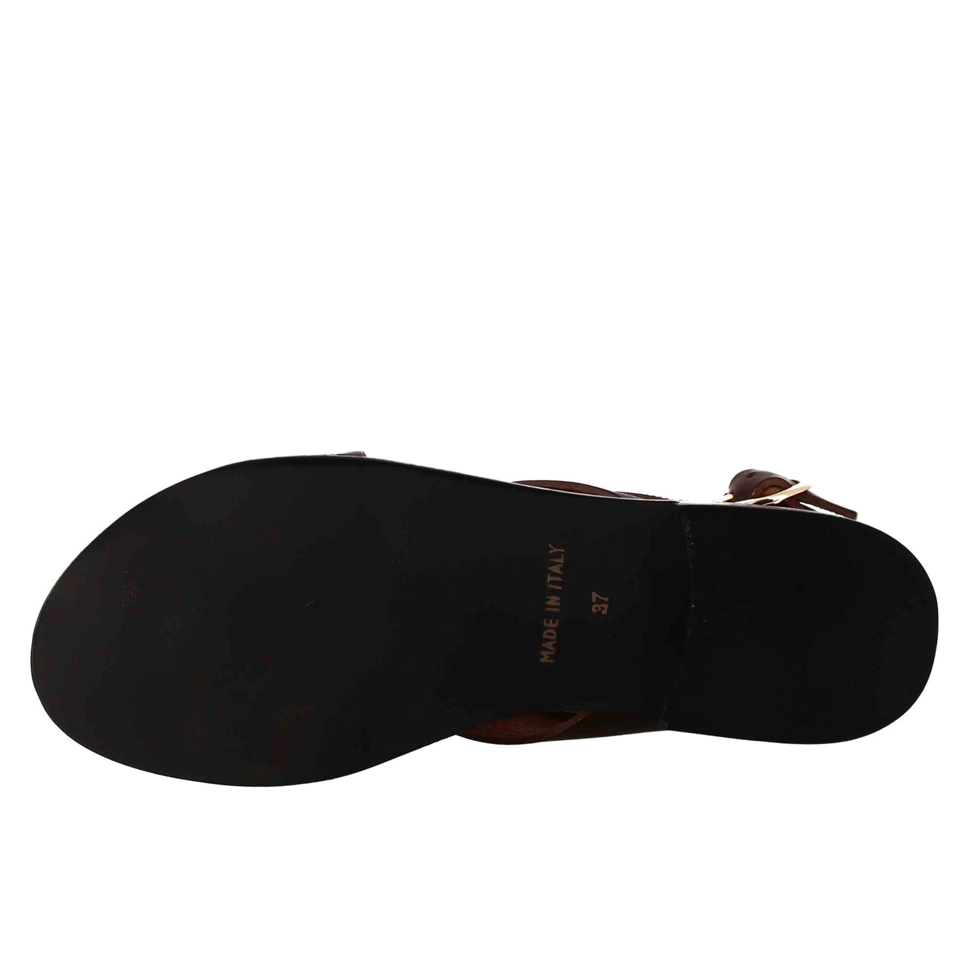 Sandali donna infradito in pelle marrone. - LeonardoShoes