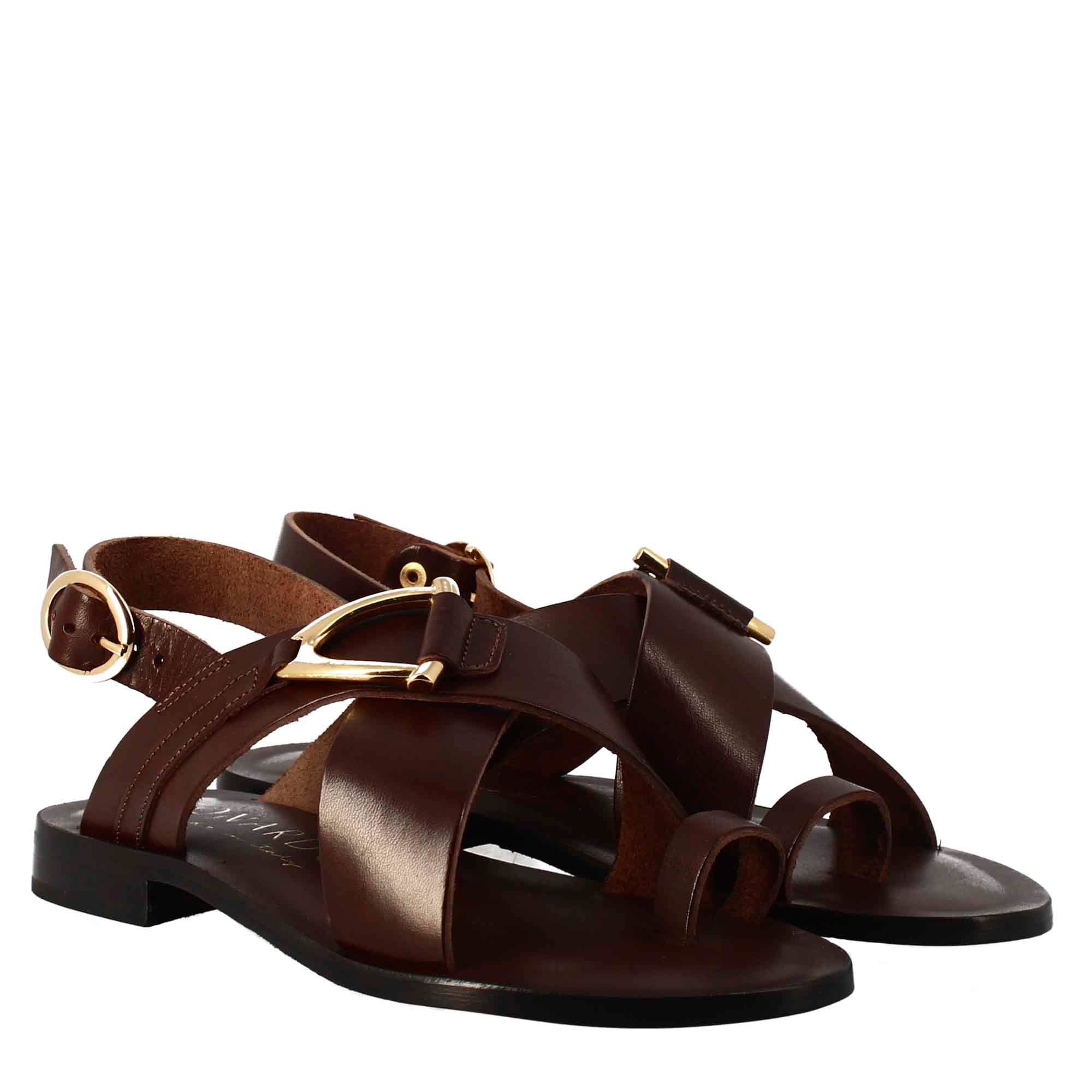 Sandali donna infradito in pelle marrone. - LeonardoShoes