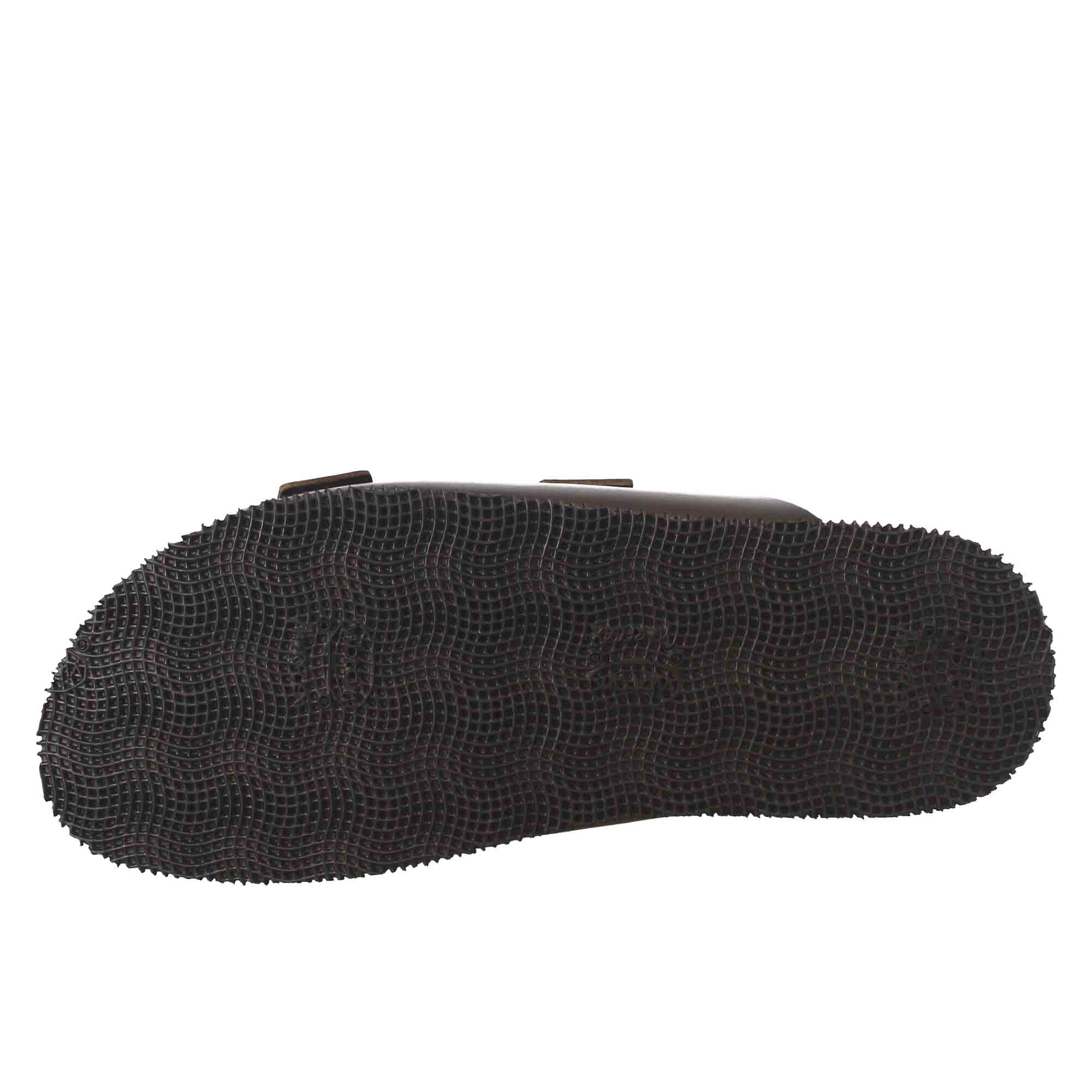 Sandales marron foncé à double boucle pour homme en cuir ouvertes à l'arrière