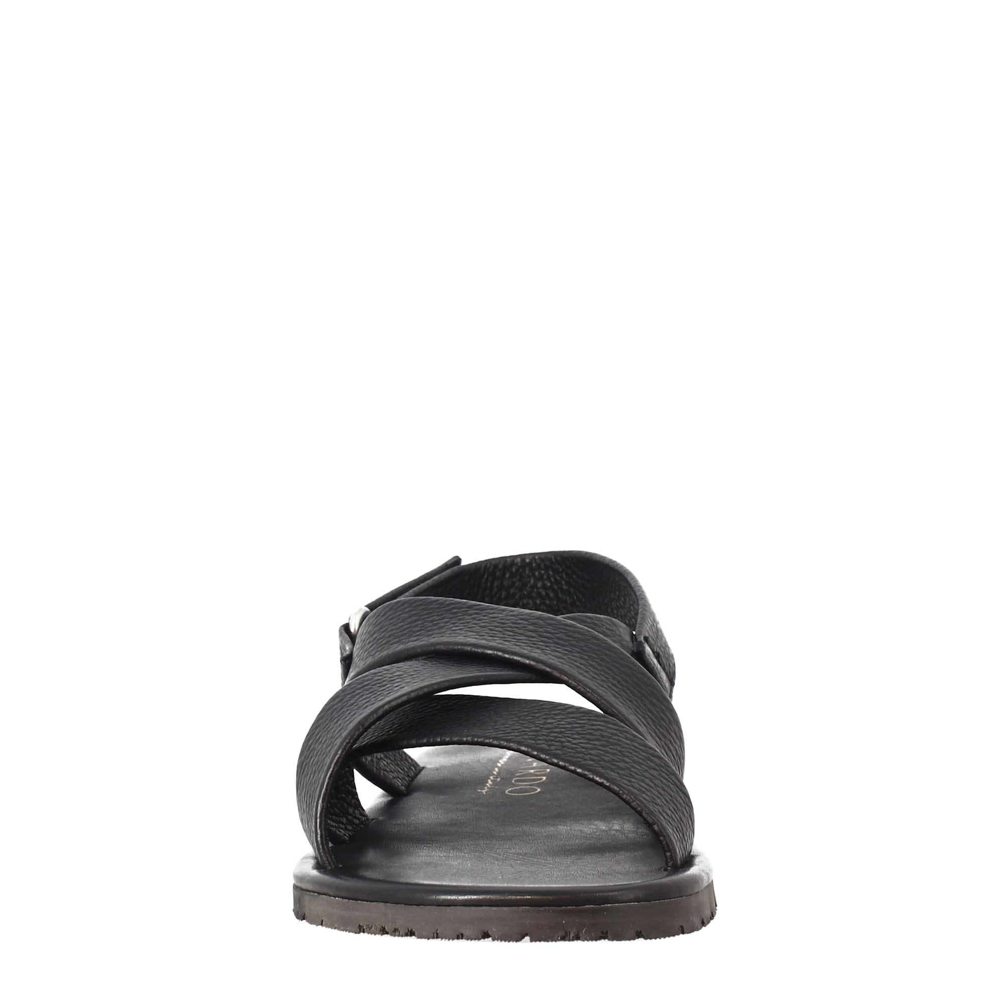 Sandali da uomo fatti a mano in pelle nera chiusura con velcro - LeonardoShoes
