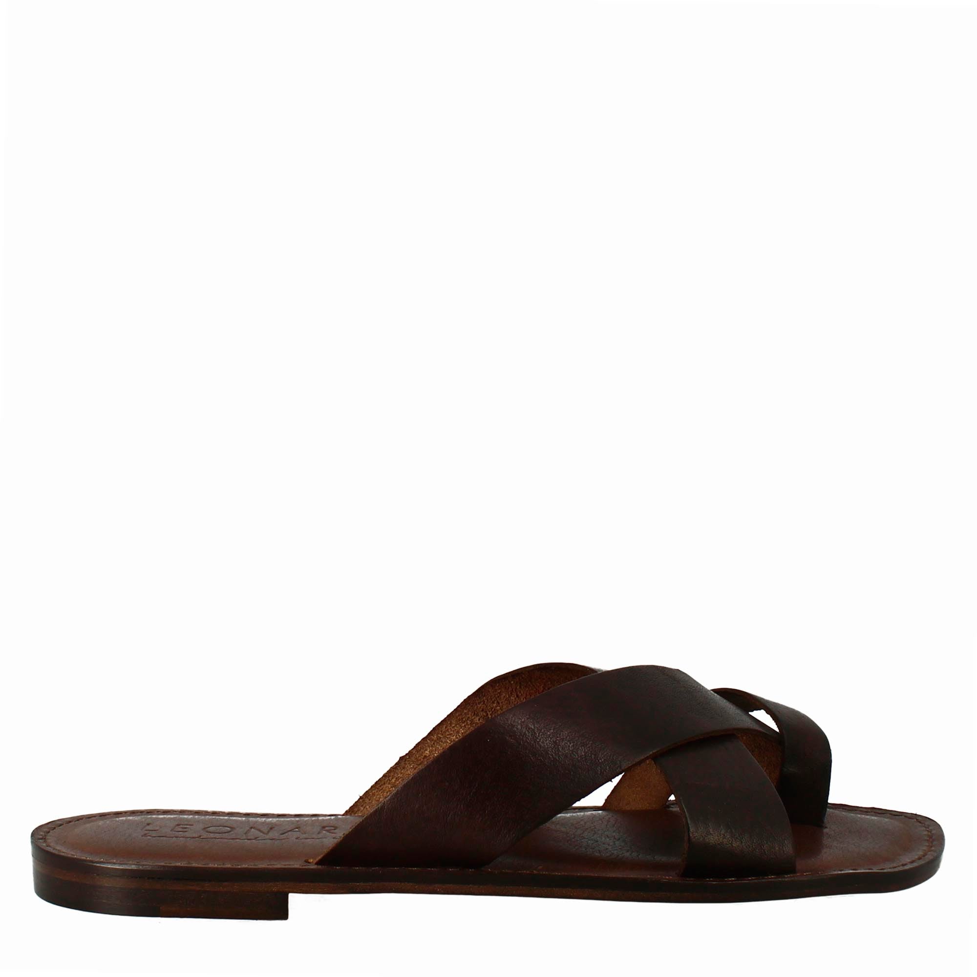 Sandales spartiates en cuir marron café pour homme