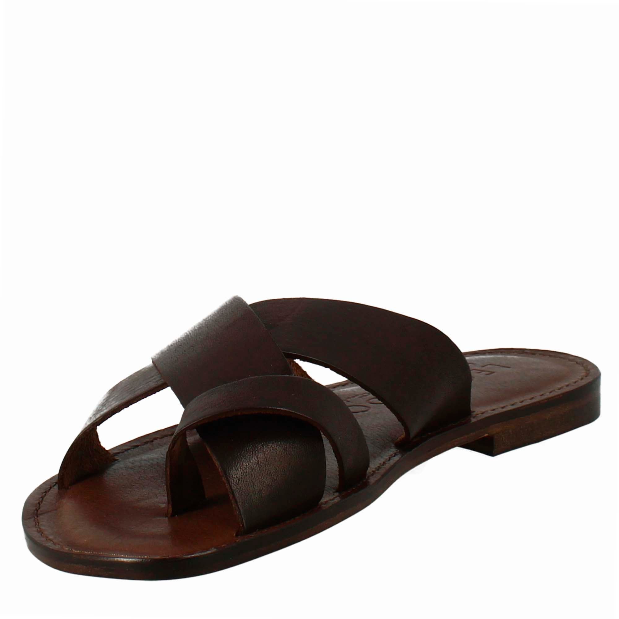 Sandales spartiates en cuir marron café pour homme