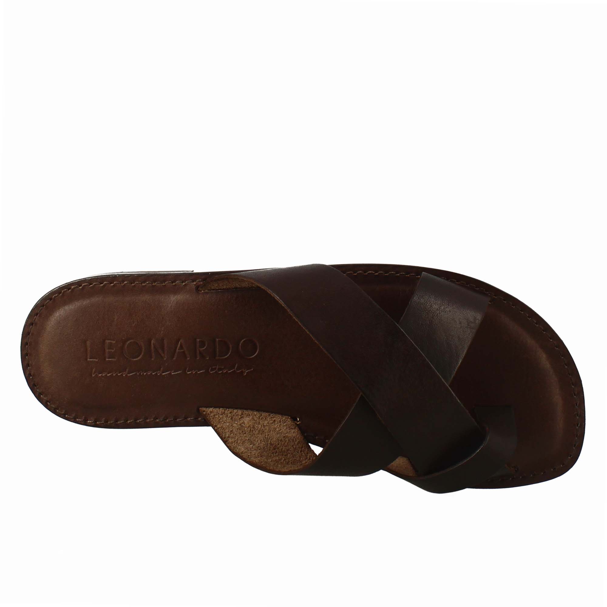 Sandales spartiates en cuir marron café pour homme