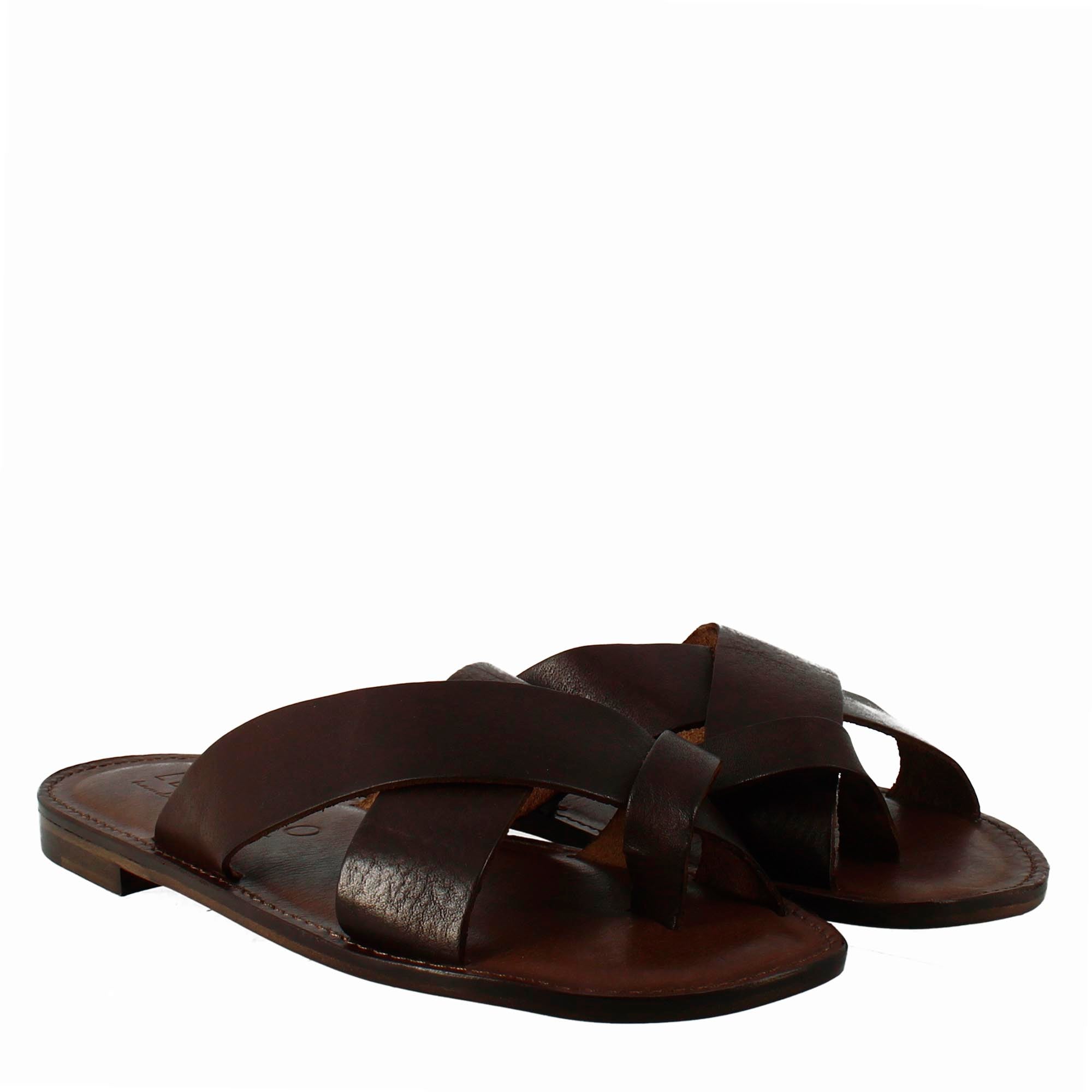 Sandales spartiates en cuir marron café pour homme