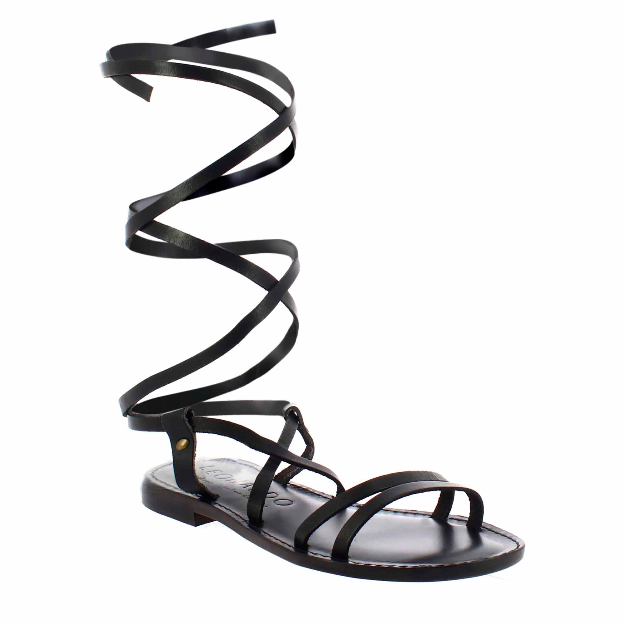 Ancient Roman style Lumina women's sandals in black leather
