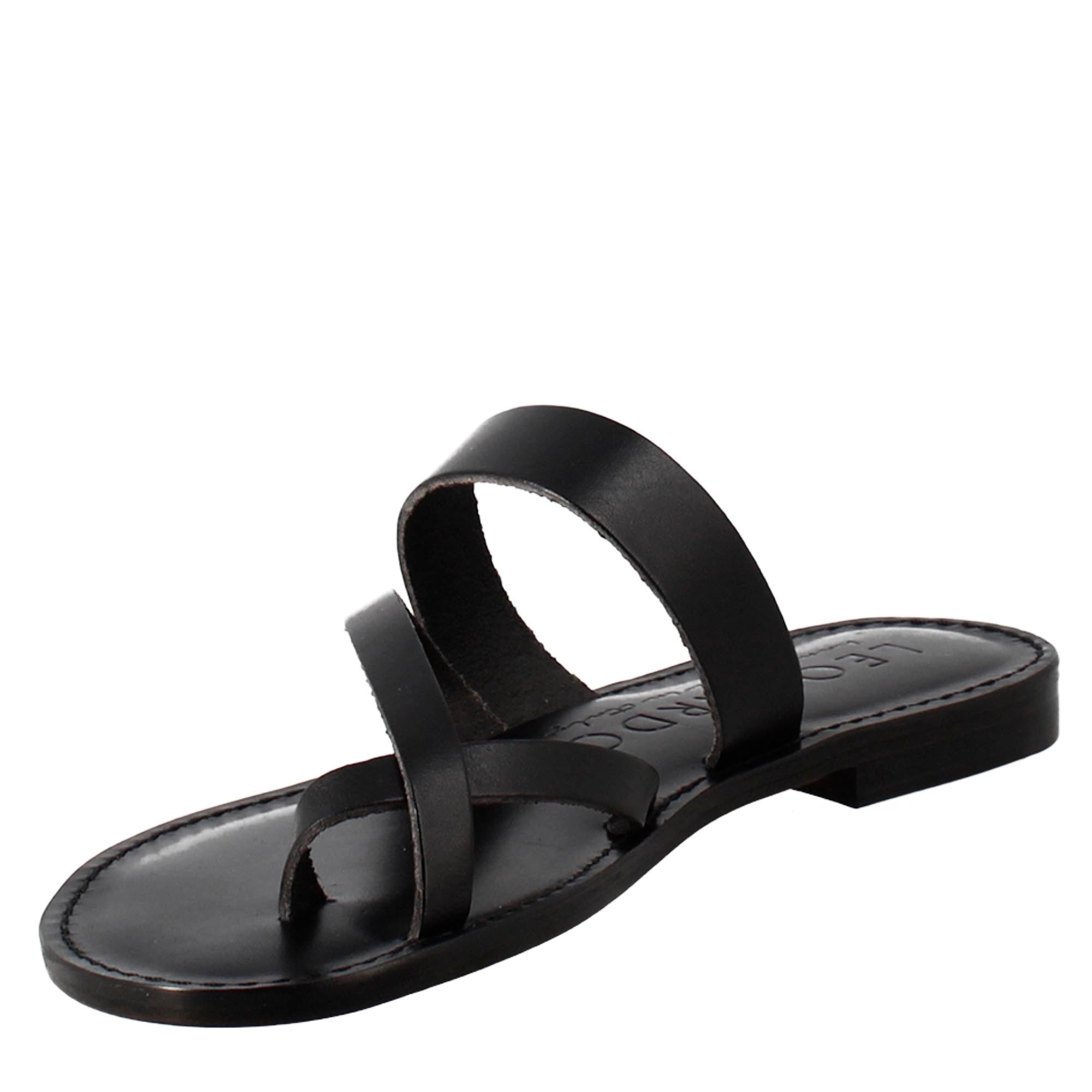 Sandali Nebula da donna stile romano antico in pelle nero - LeonardoShoes