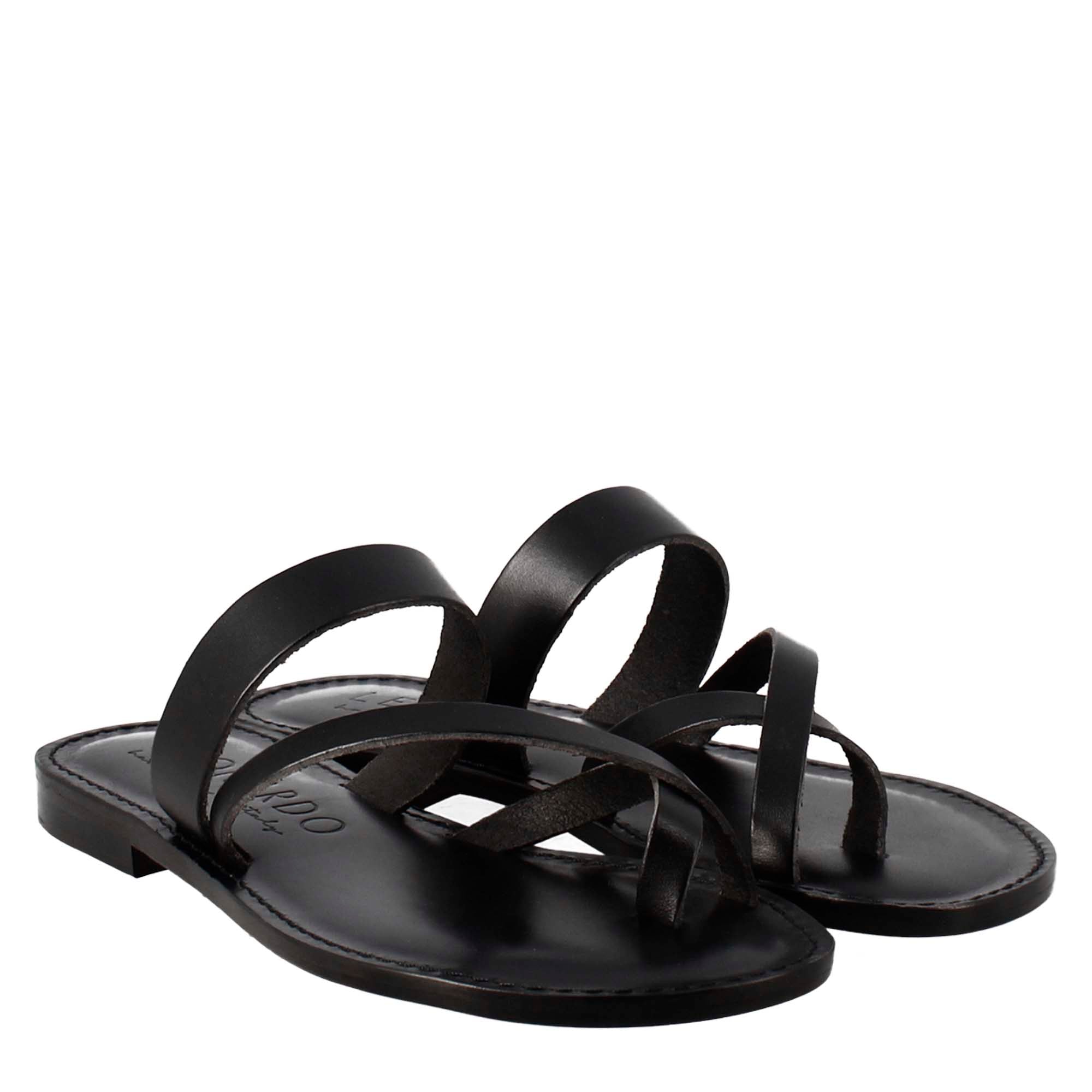Sandali Nebula da donna stile romano antico in pelle nero - LeonardoShoes