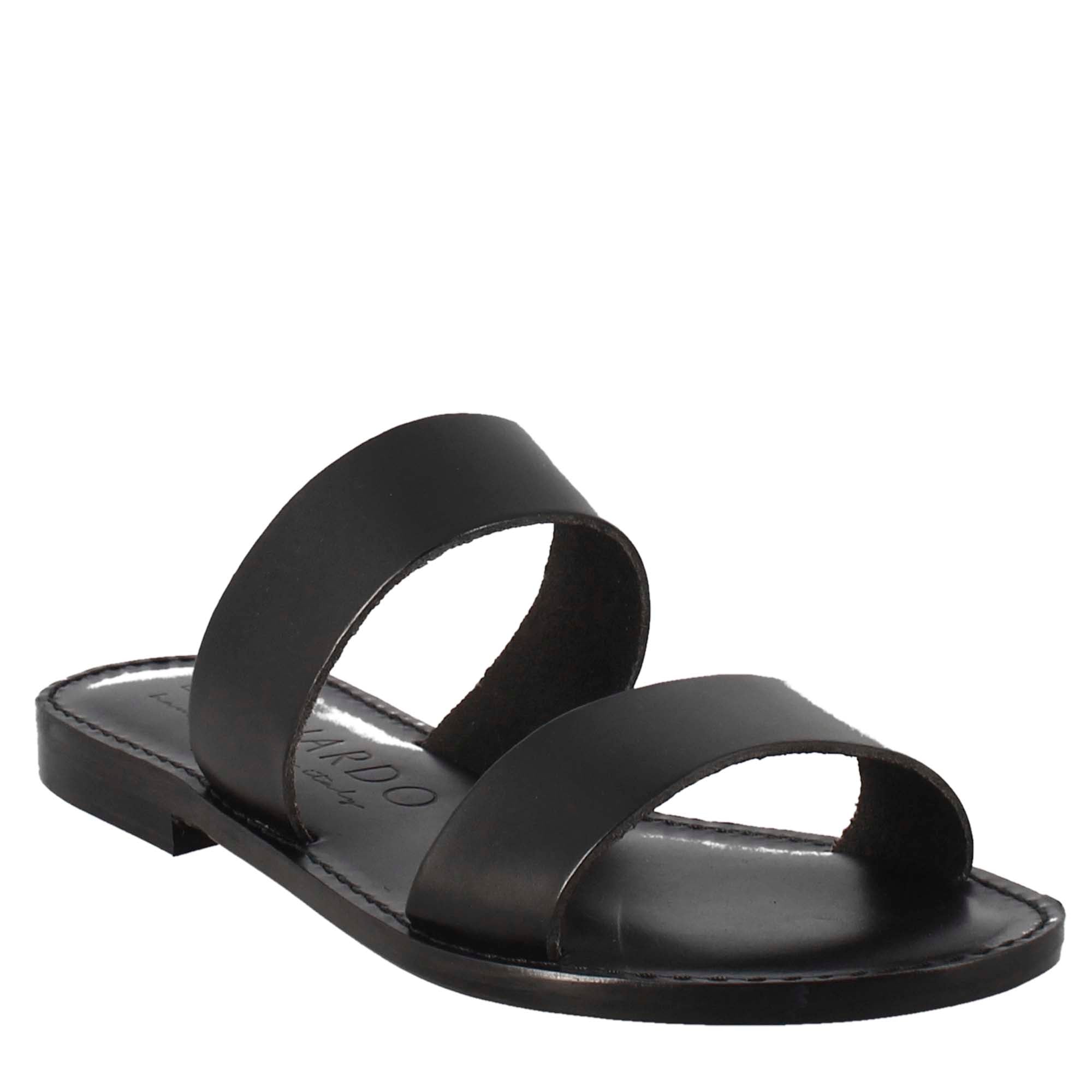 Sandales pour femmes Nirvana de style romain antique en cuir noir