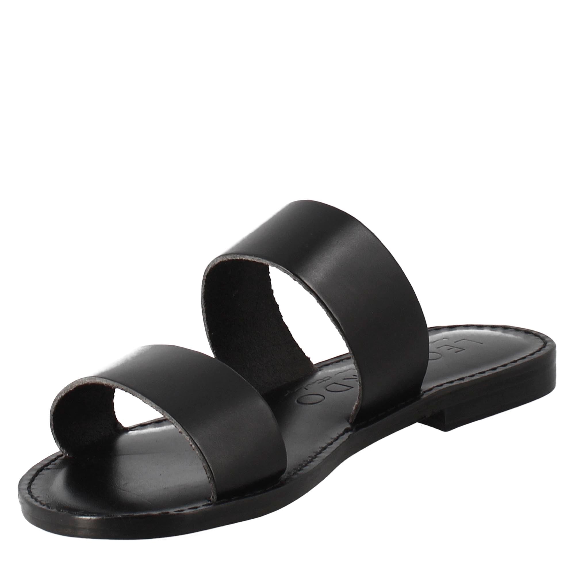 Sandales pour femmes Nirvana de style romain antique en cuir noir