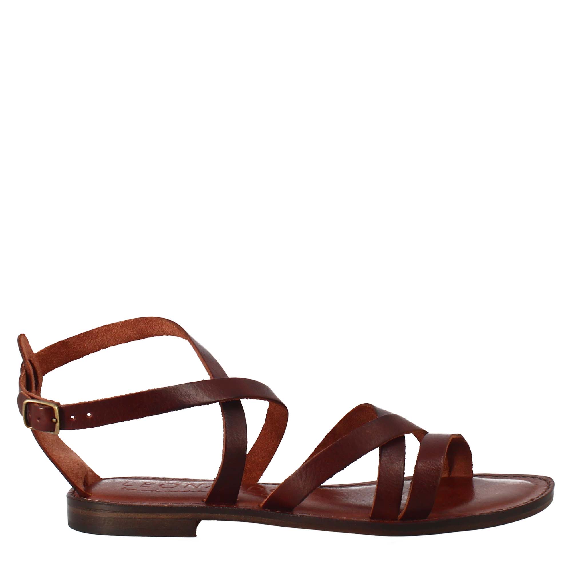 Sandali Sinfonia da donna stile romano antico in pelle marrone - LeonardoShoes