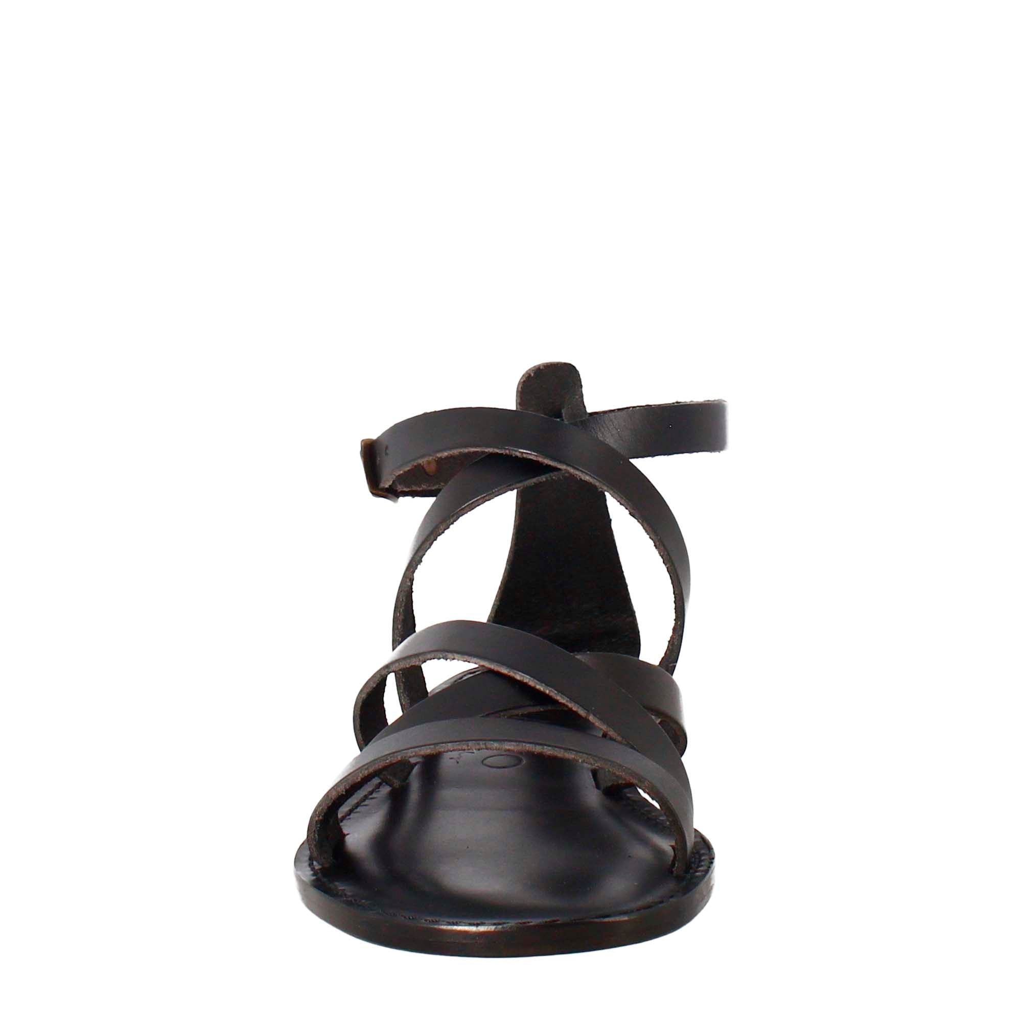 Sandali Sinfonia da donna stile romano antico in pelle colore nero - LeonardoShoes