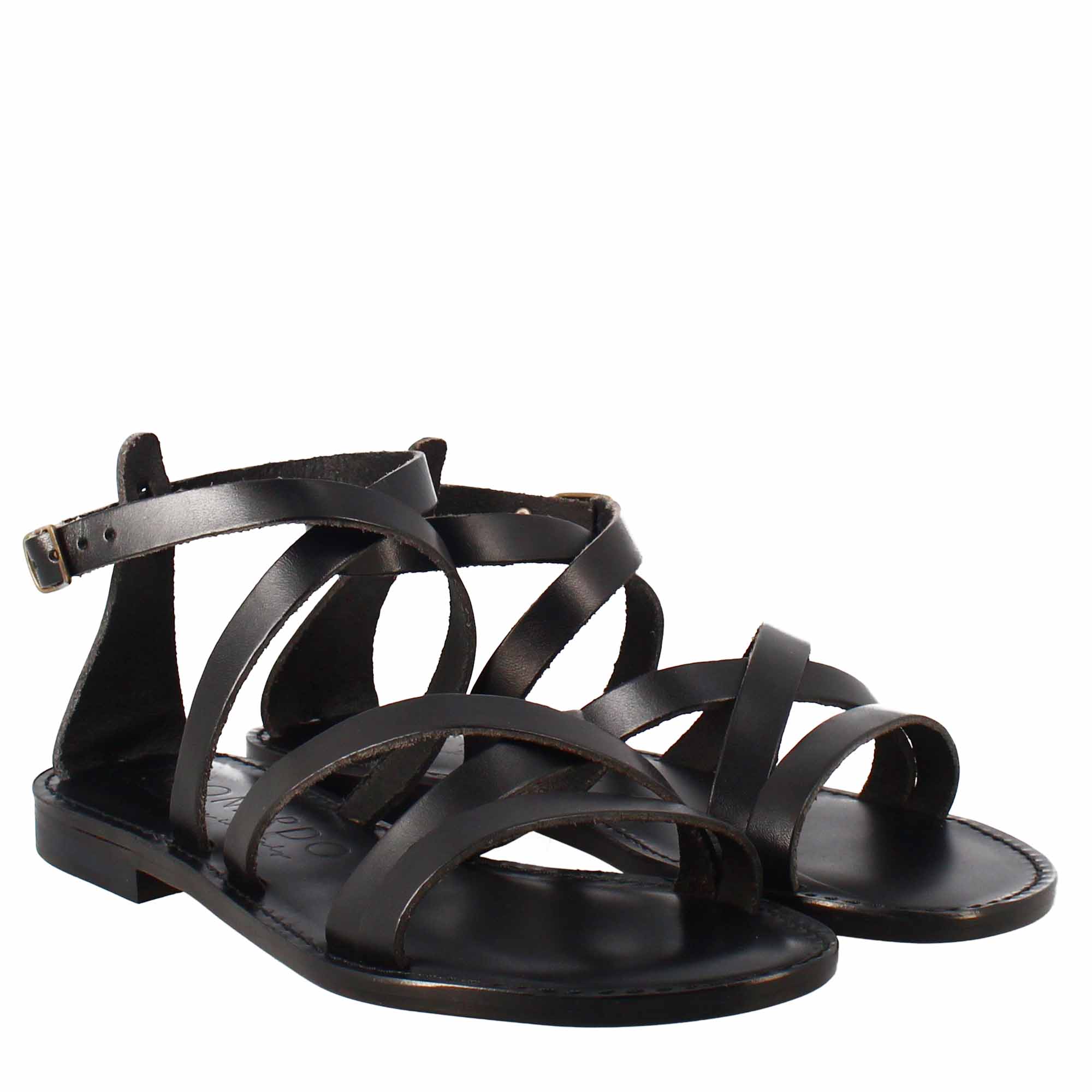 Sandali Sinfonia da donna stile romano antico in pelle colore nero - LeonardoShoes