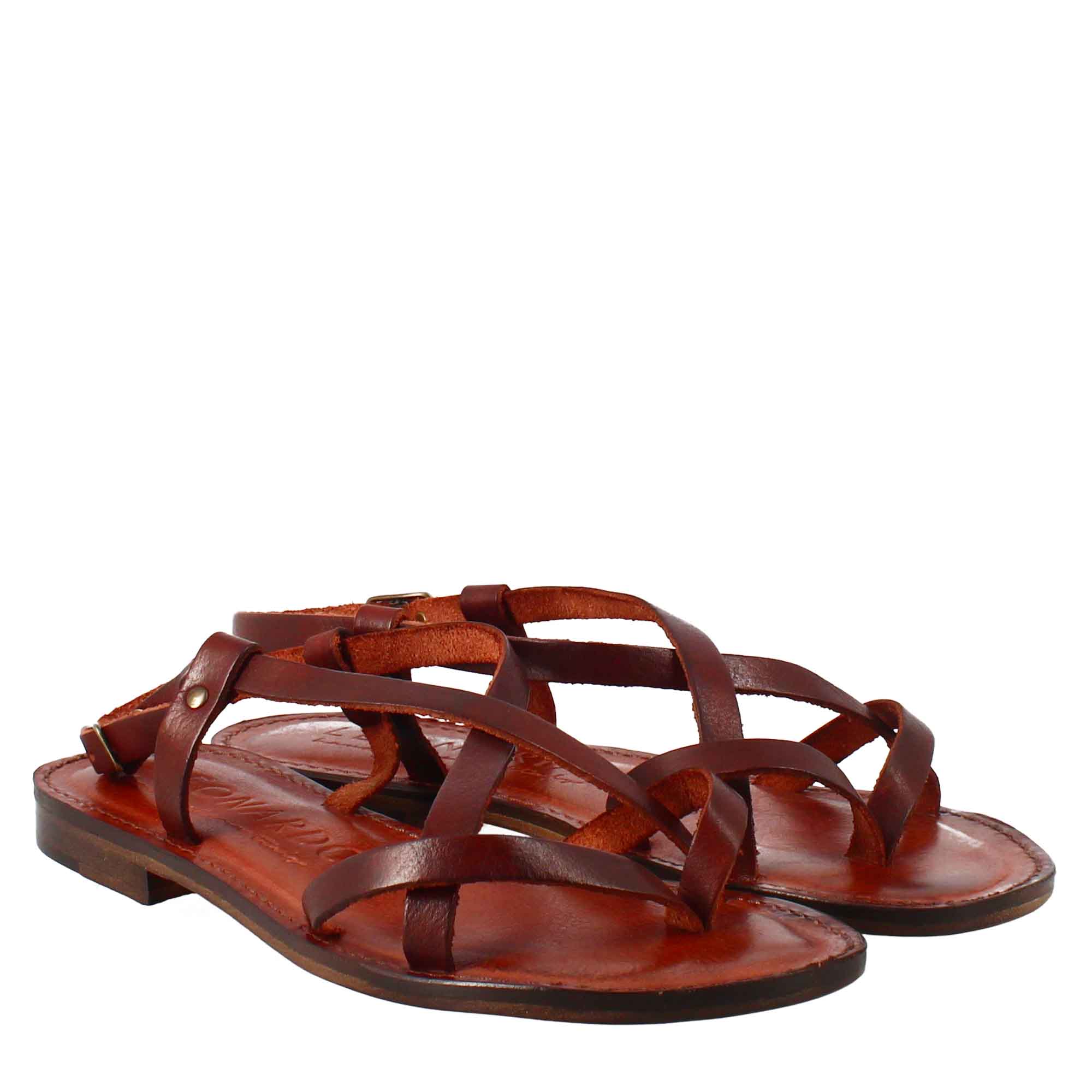 Sandali Solace da donna stile romano antico in pelle marrone - LeonardoShoes