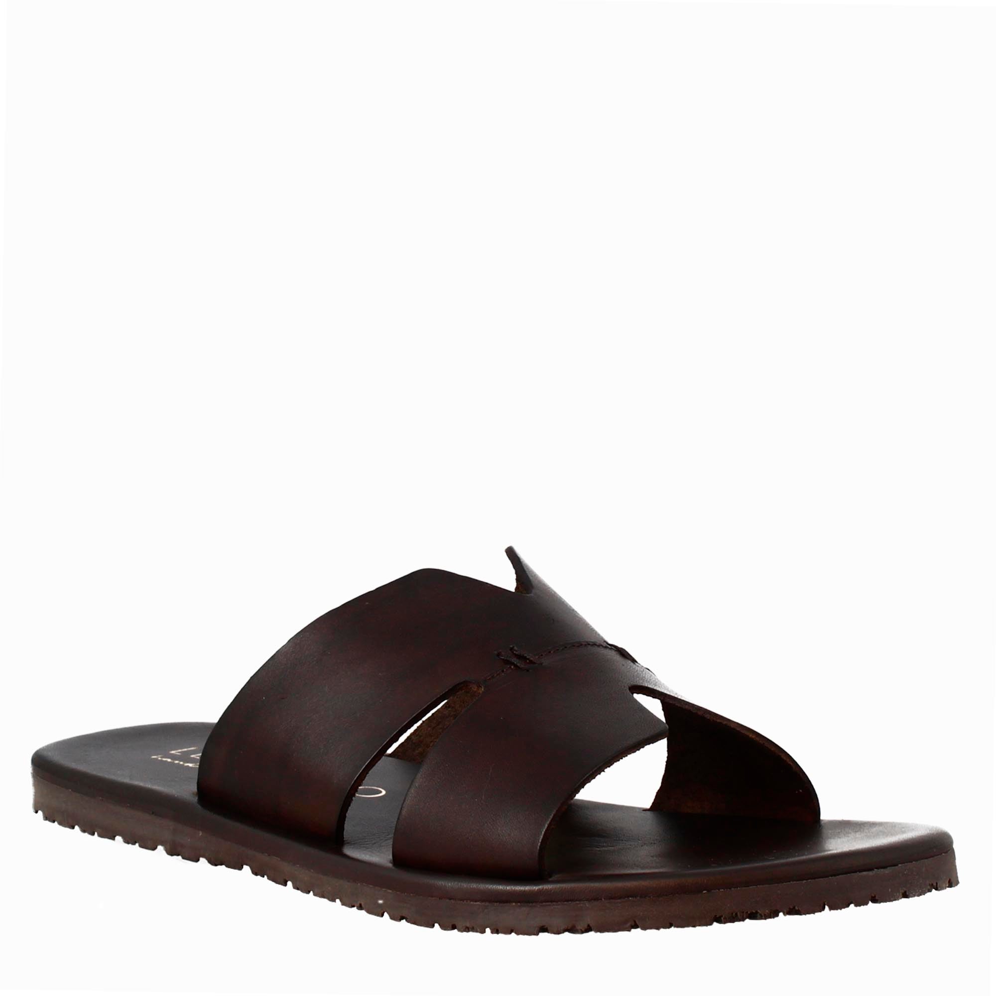 Sandales en forme de H pour hommes en cuir marron foncé