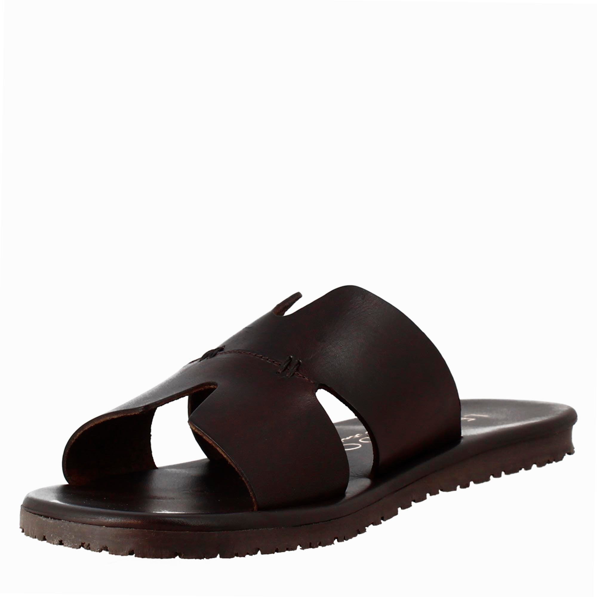 Sandales en forme de H pour hommes en cuir marron foncé