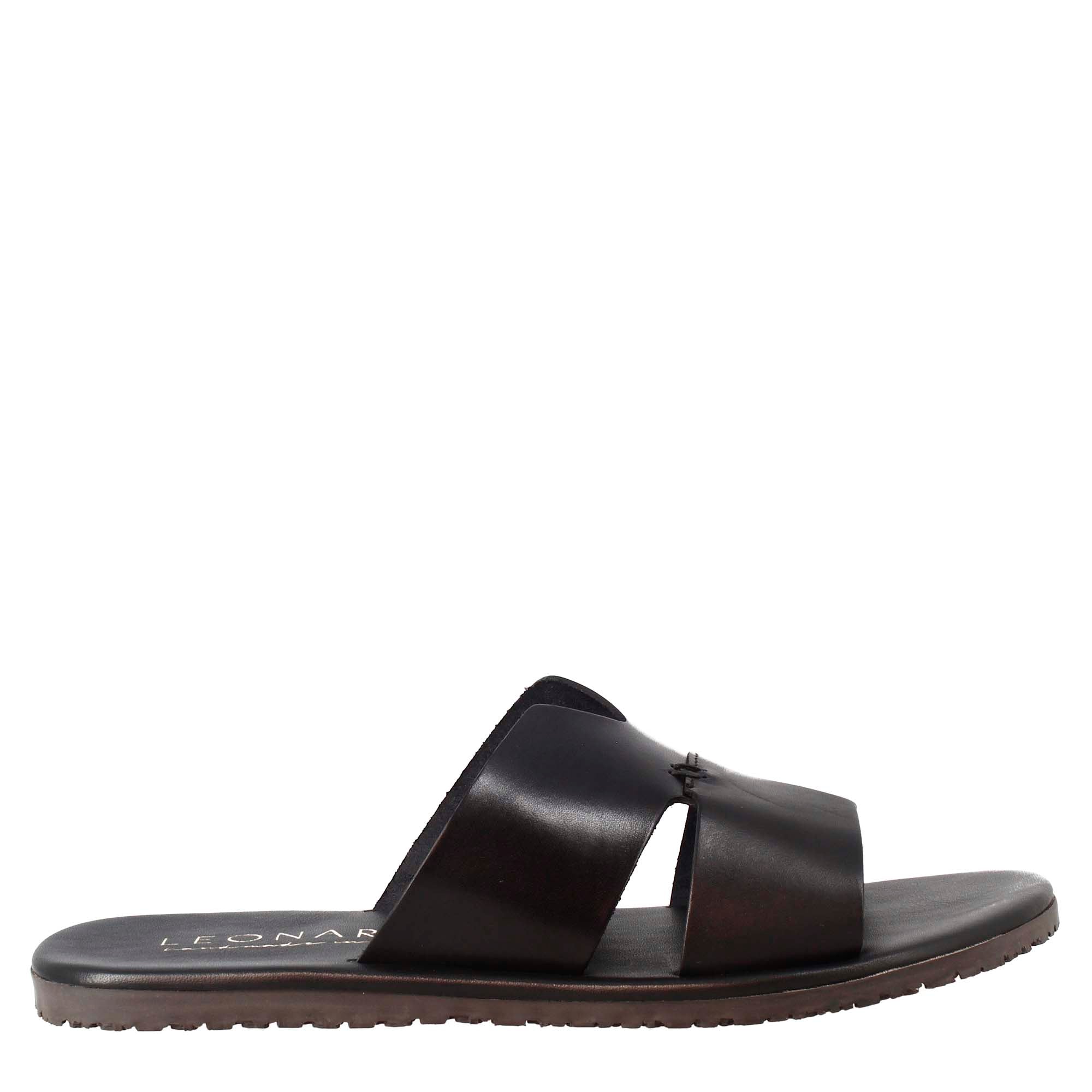 Sandali uomo a H in pelle colore nero