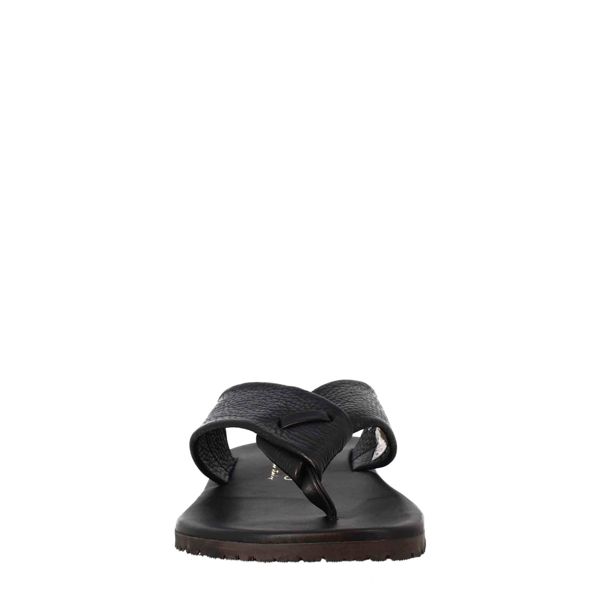 Sandali infradito a ciabatta da uomo fatti a mano in pelle nera - LeonardoShoes