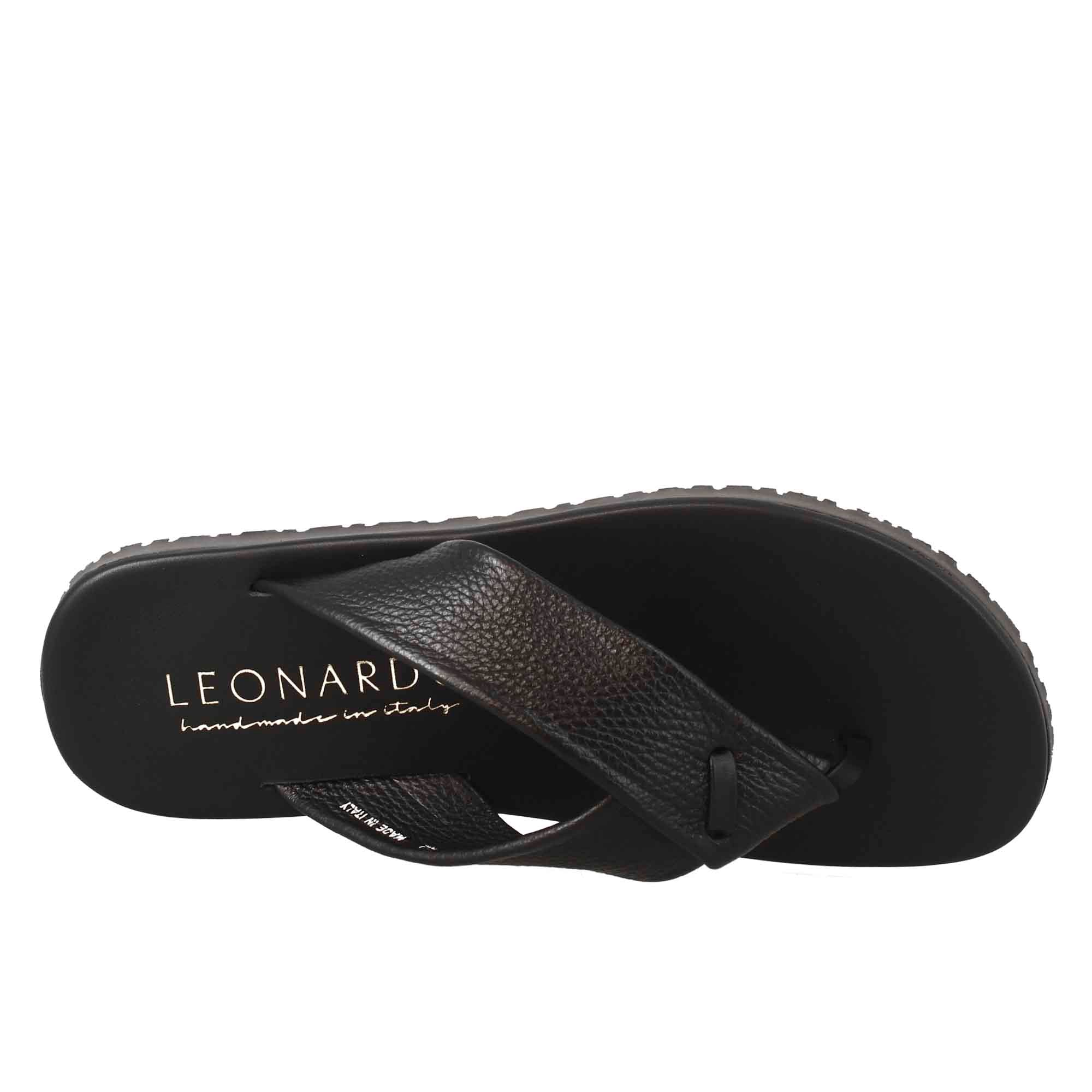 Sandali infradito a ciabatta da uomo fatti a mano in pelle nera - LeonardoShoes