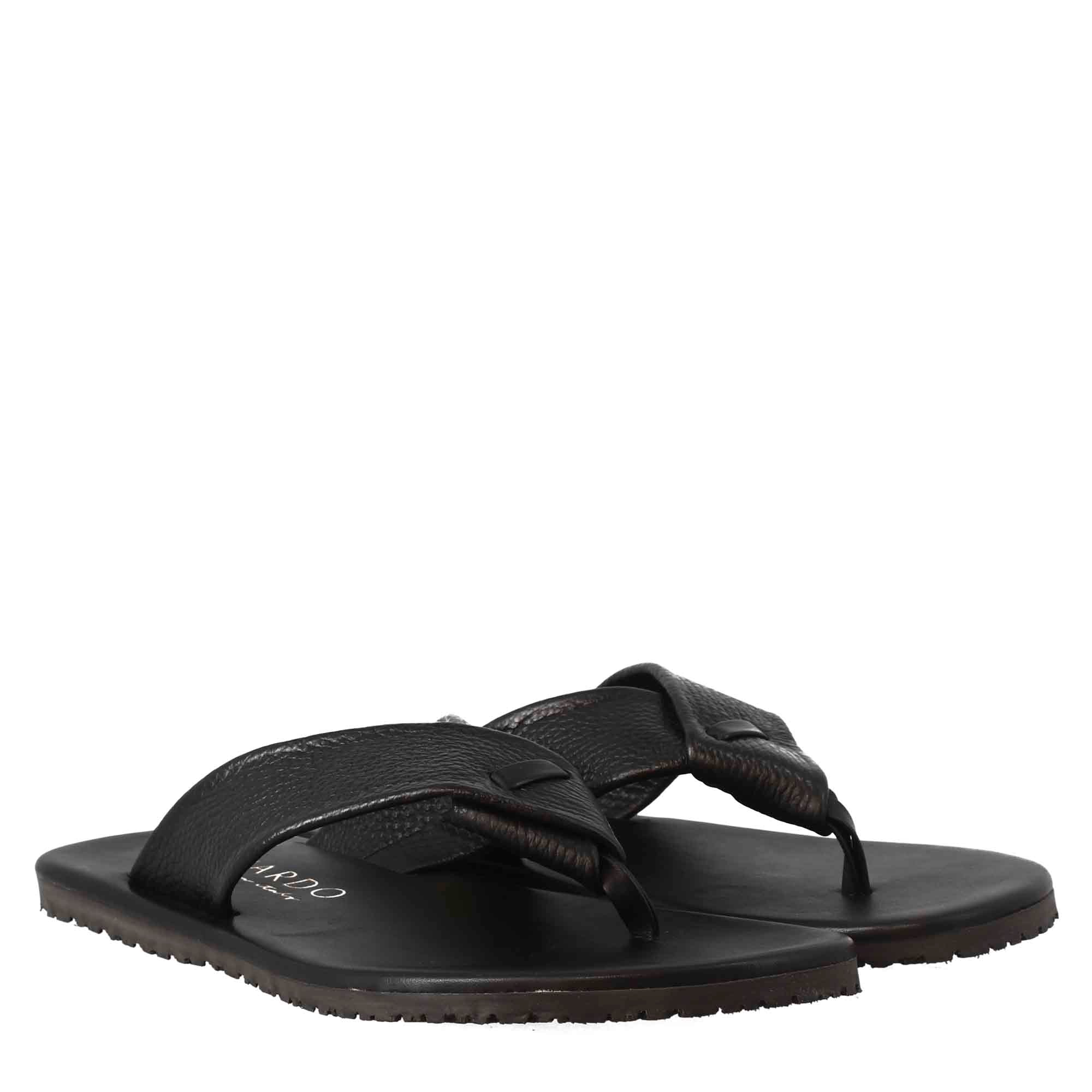 Sandali infradito a ciabatta da uomo fatti a mano in pelle nera - LeonardoShoes