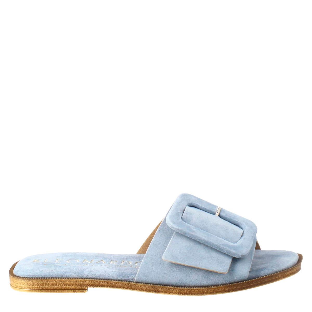 Low women's sandal in light blue suede