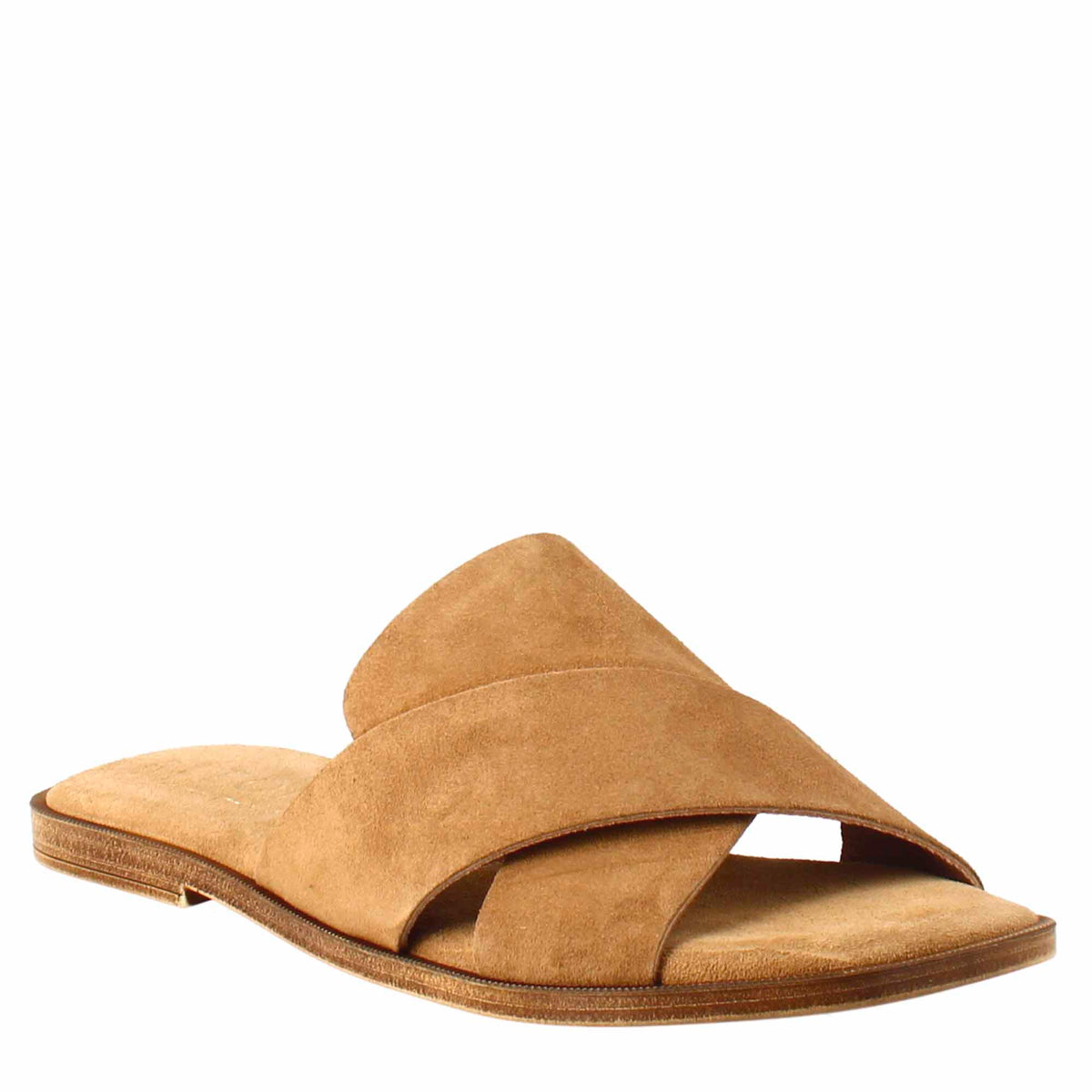 Women's double band sandal in brown suede