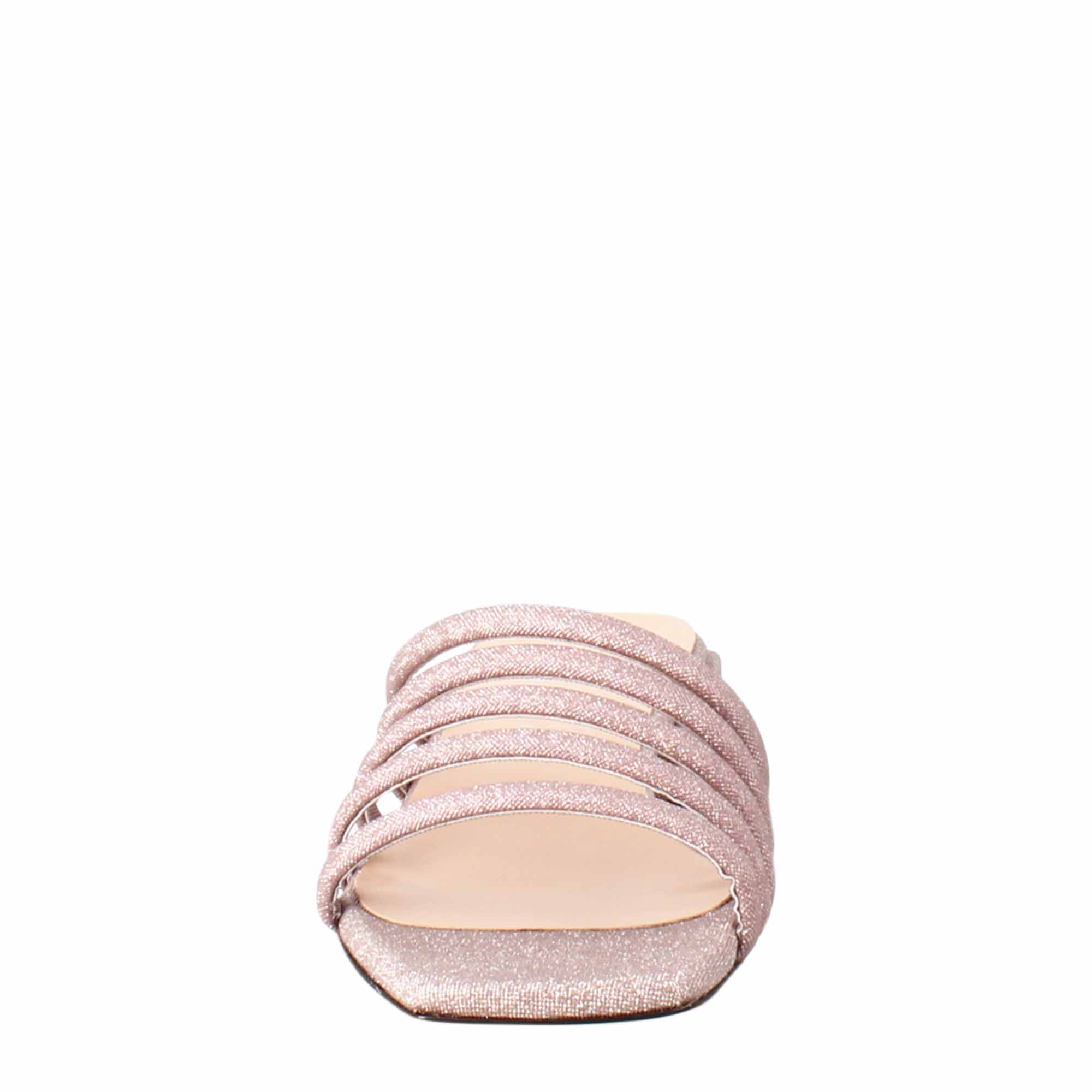 Quadratische Sandale aus rosa Leder mit Glitzer