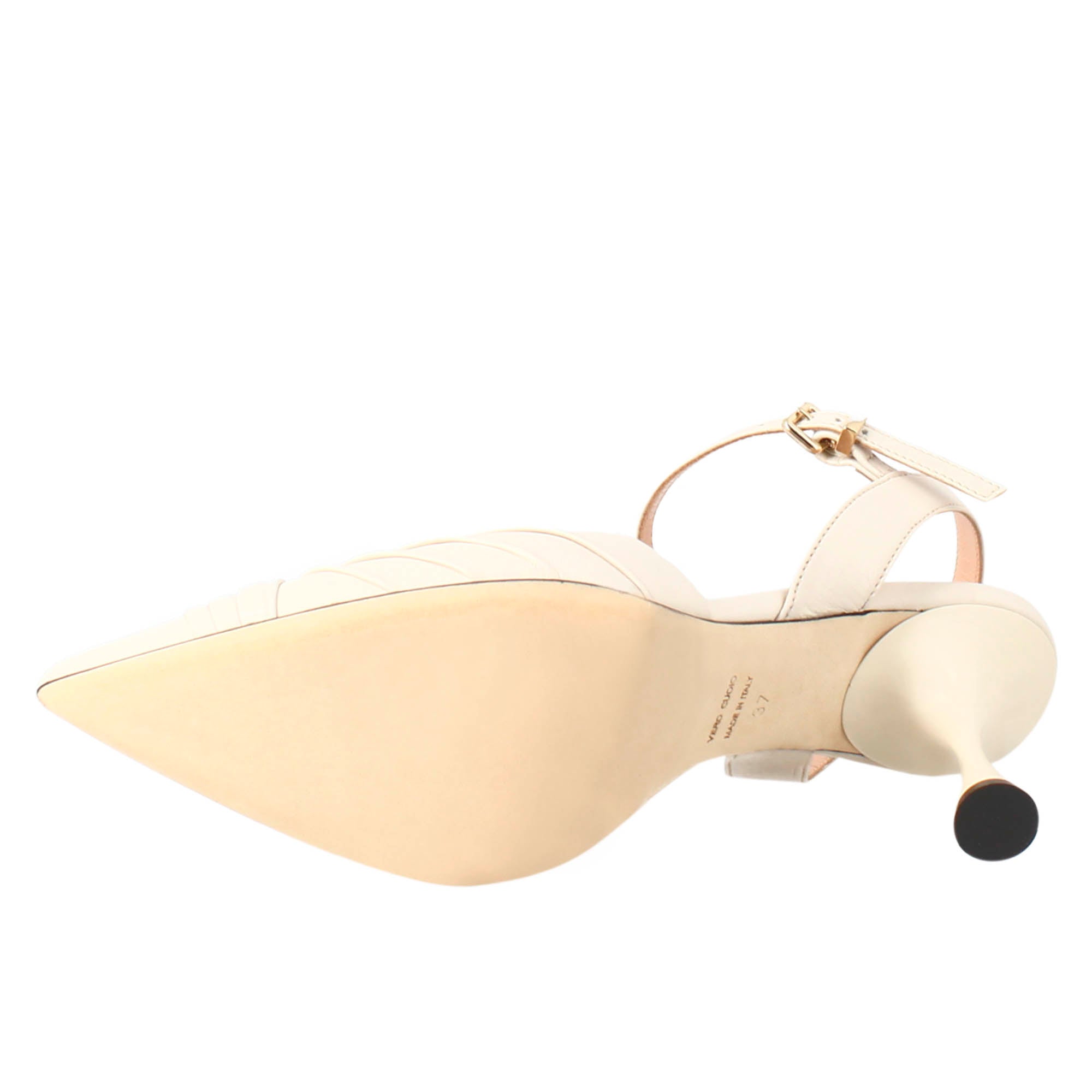 Sandale à bout pointu pour femmes en cuir plissé beige avec talon haut