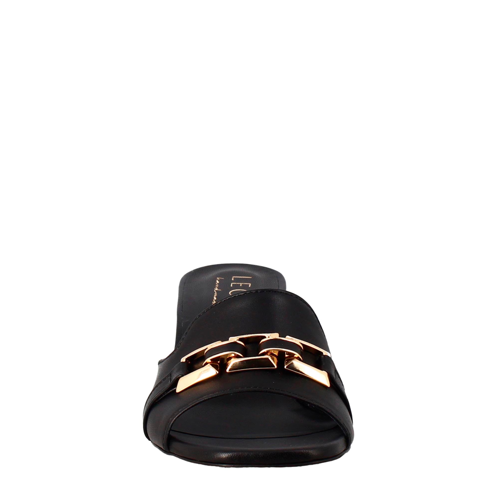 Sandalo aperto con fibbia da donna in pelle colore nero - LeonardoShoes