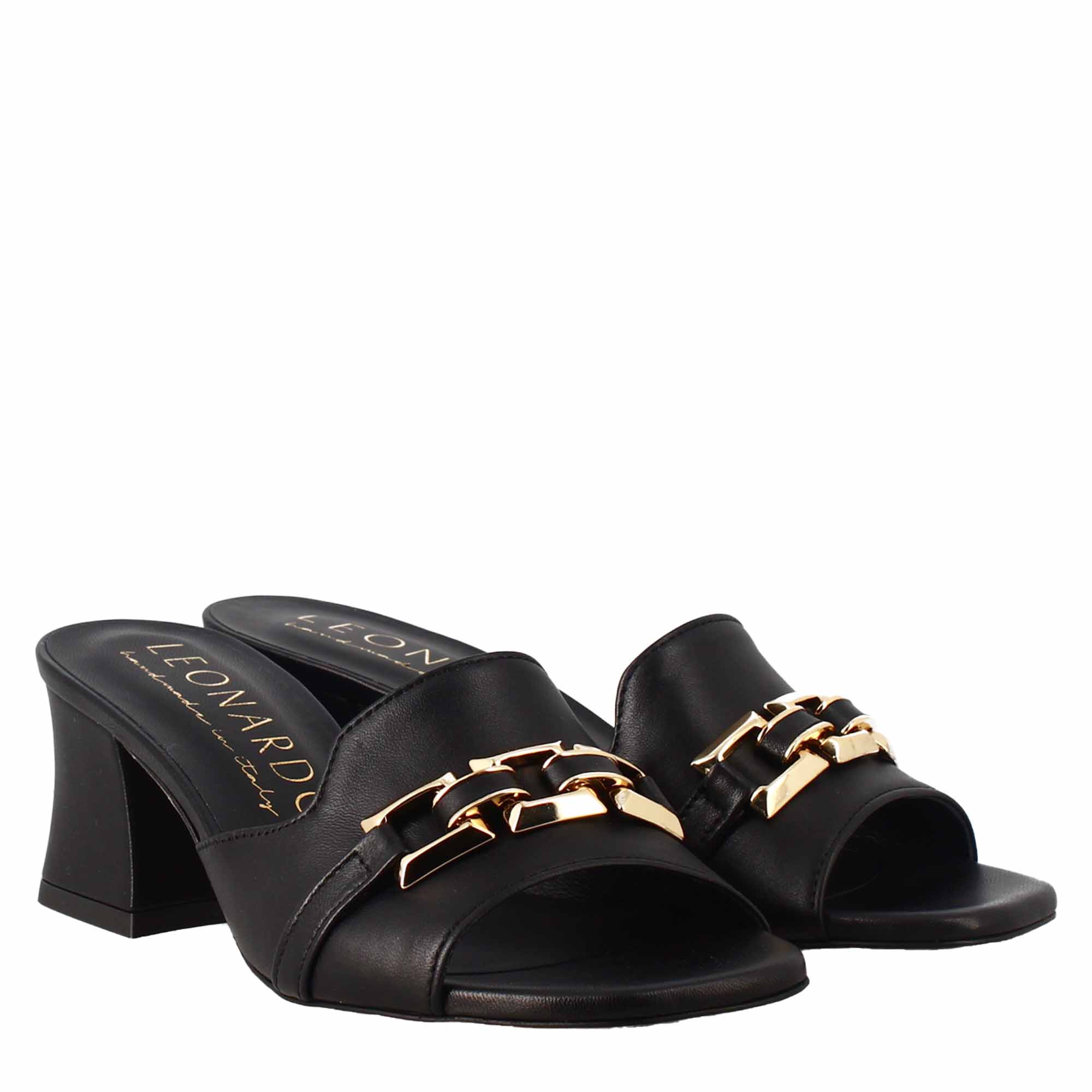 Sandalo aperto con fibbia da donna in pelle colore nero - LeonardoShoes