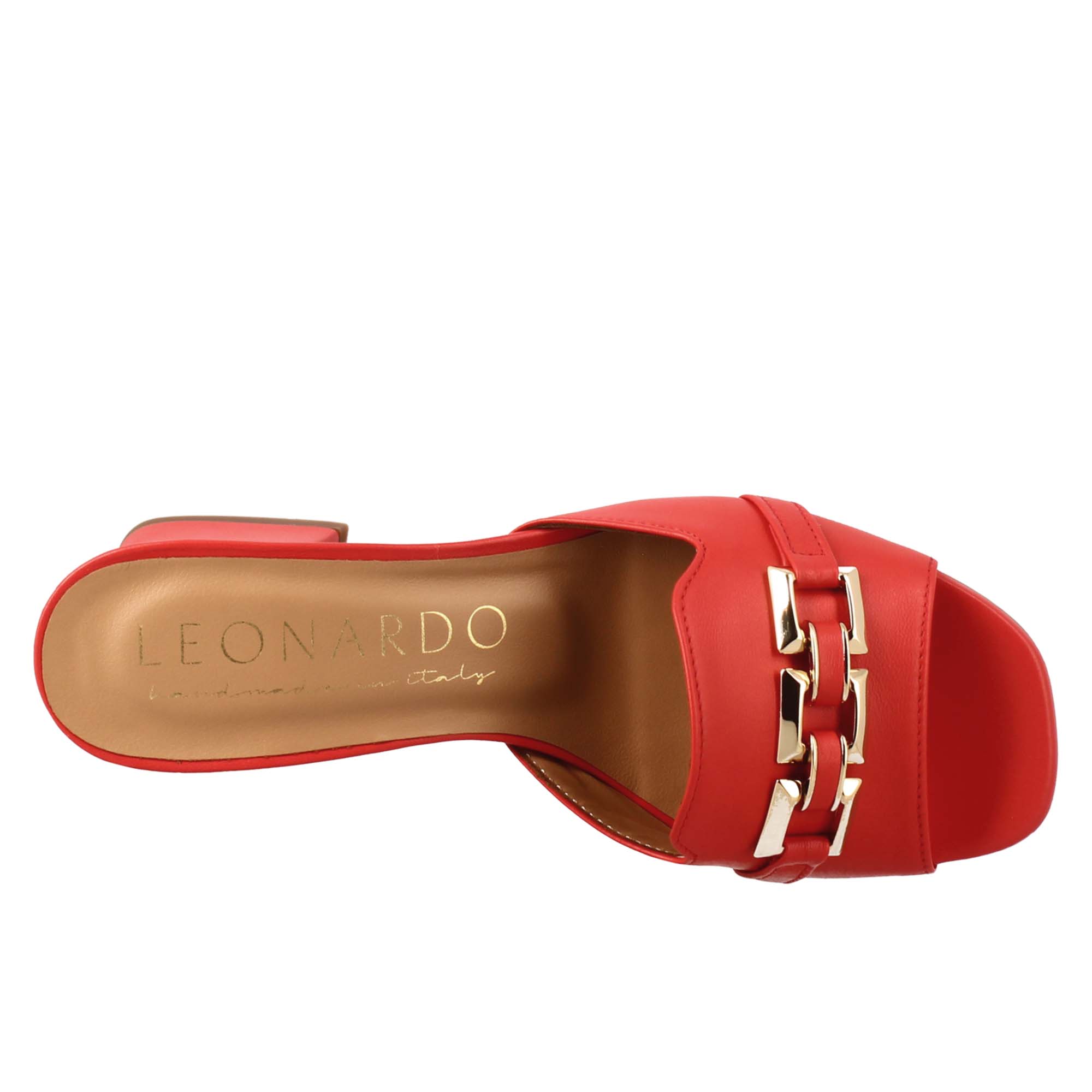 Sandalo aperto con fibbia da donna in pelle colore rosso - LeonardoShoes