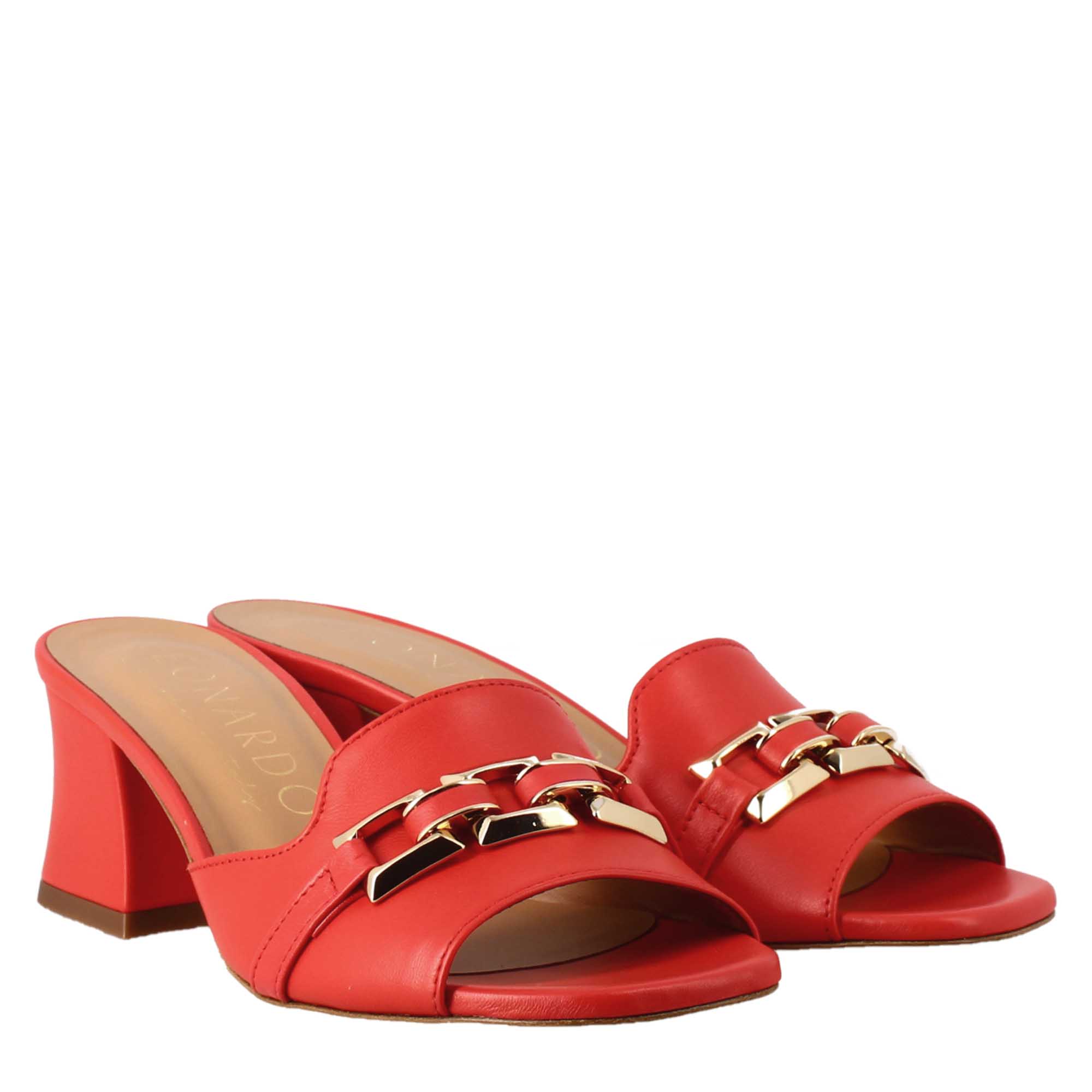 Sandalo aperto con fibbia da donna in pelle colore rosso - LeonardoShoes