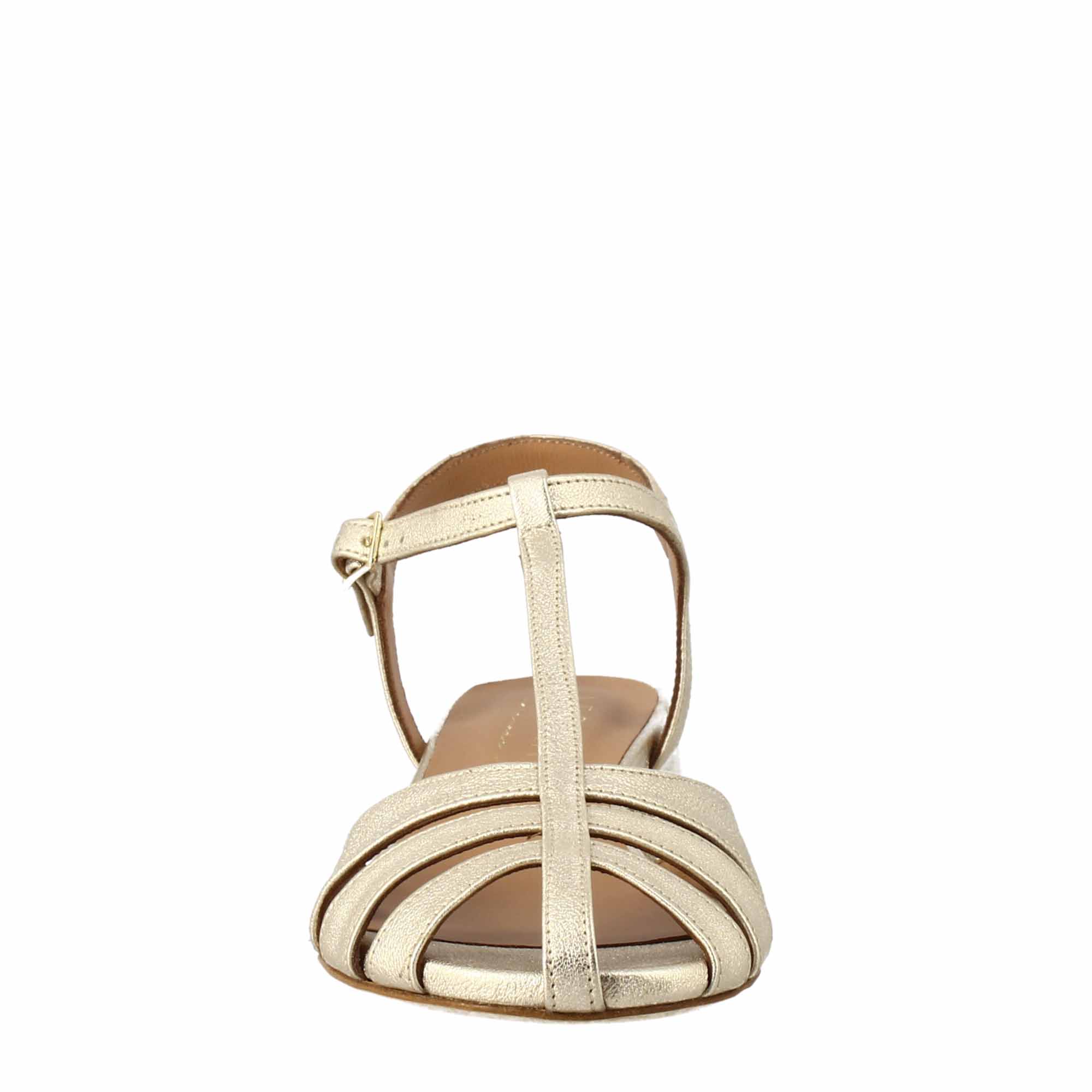 Sandalo da donna colore platino laminato a forma di gabbia - LeonardoShoes