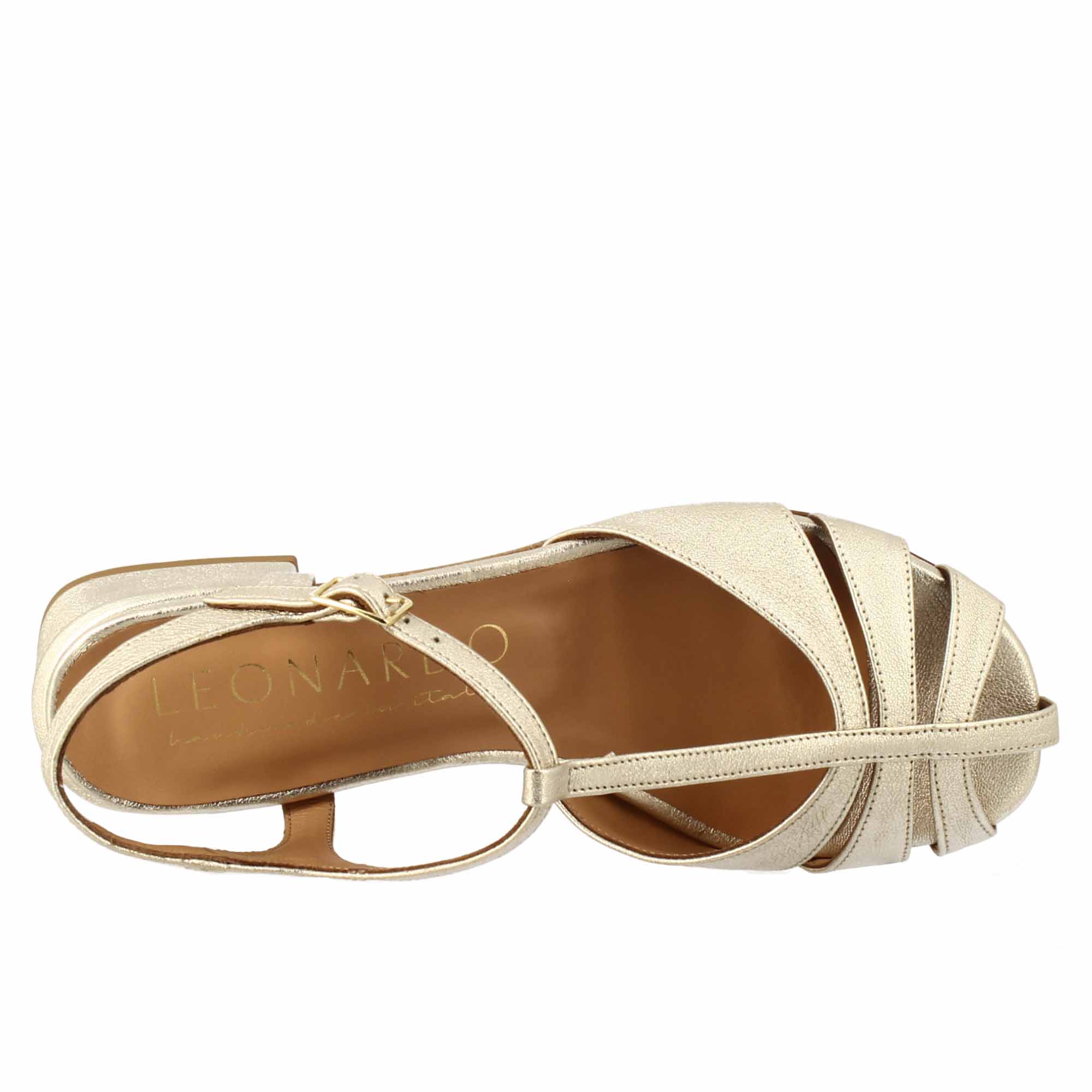 Sandalo da donna colore platino laminato a forma di gabbia - LeonardoShoes
