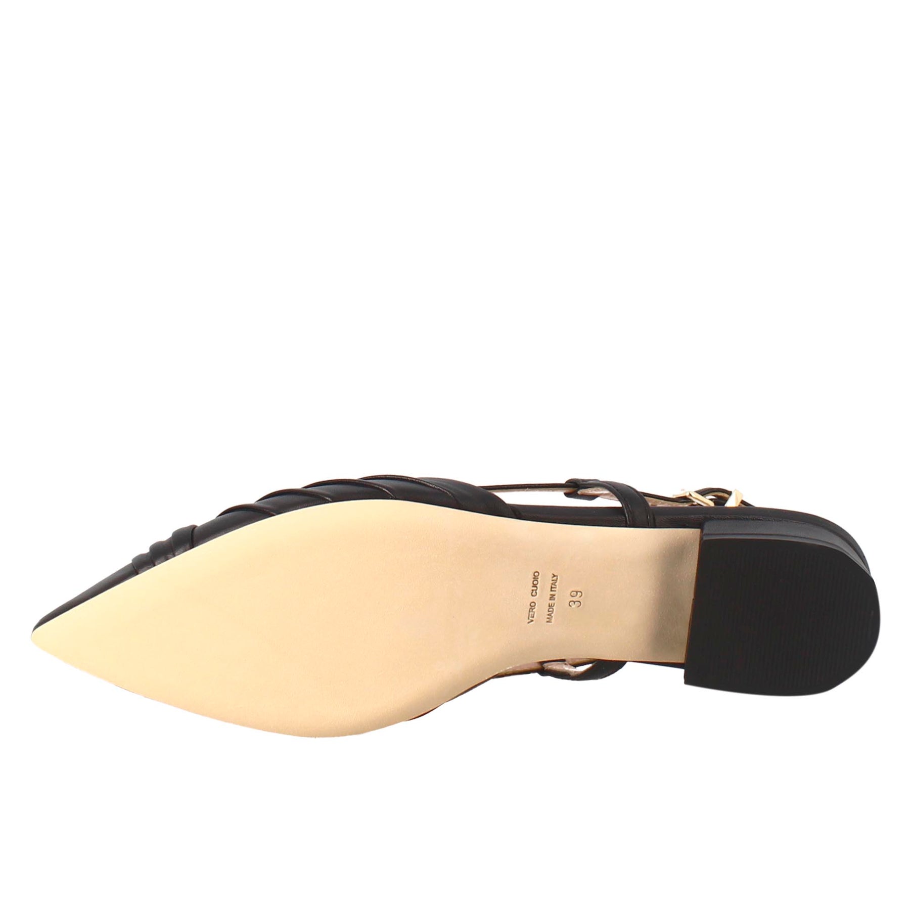 Sandalo chiuso tacco medio da donna a punta in pelle plissè colore nero