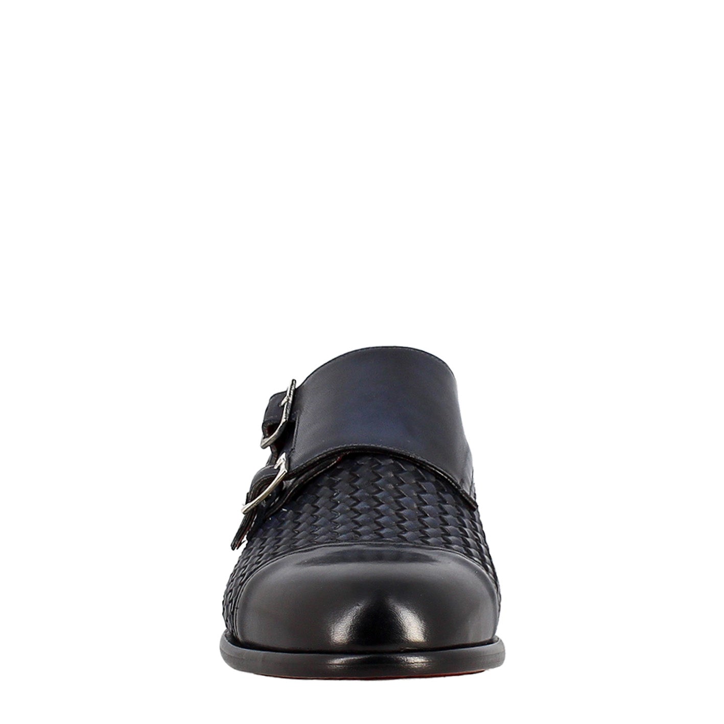 Scarpa doppia fibbia da uomo in pelle intrecciata blu - LeonardoShoes